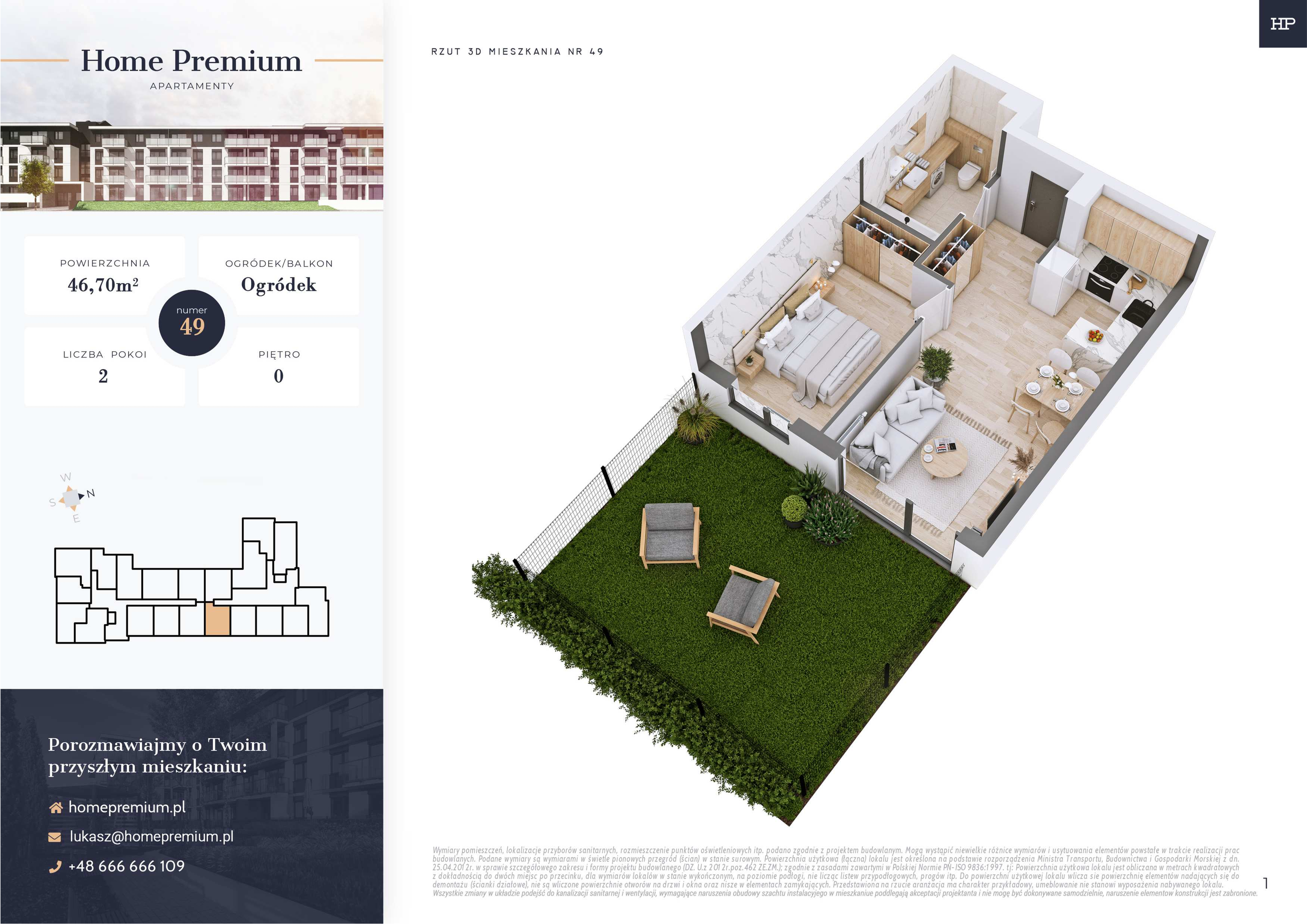 Mieszkanie 46,70 m², parter, oferta nr 49, Apartamenty Home Premium, Ożarów Mazowiecki, ul. Piłsudskiego 6-idx