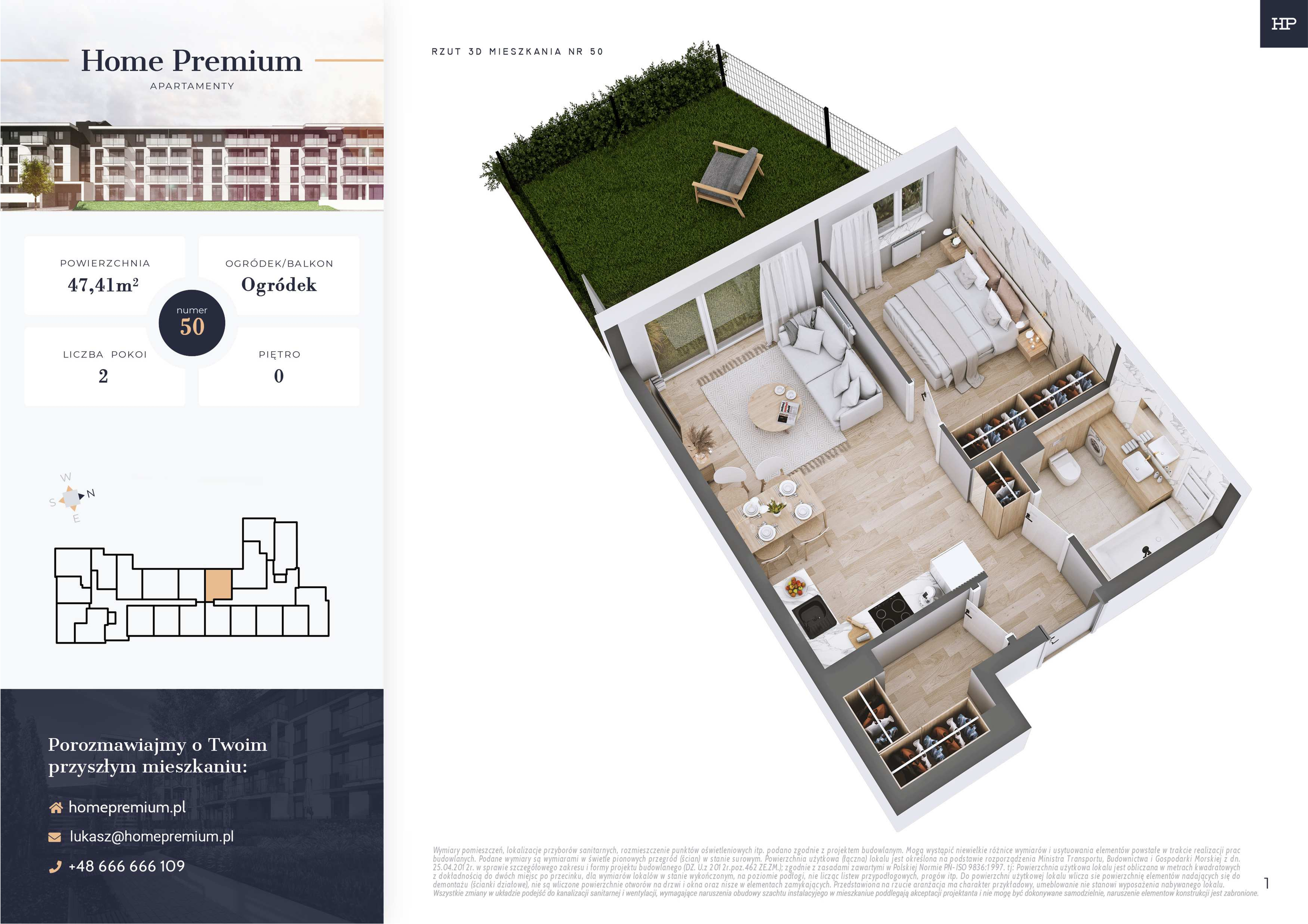 Mieszkanie 47,41 m², parter, oferta nr 50, Apartamenty Home Premium, Ożarów Mazowiecki, ul. Piłsudskiego 6-idx