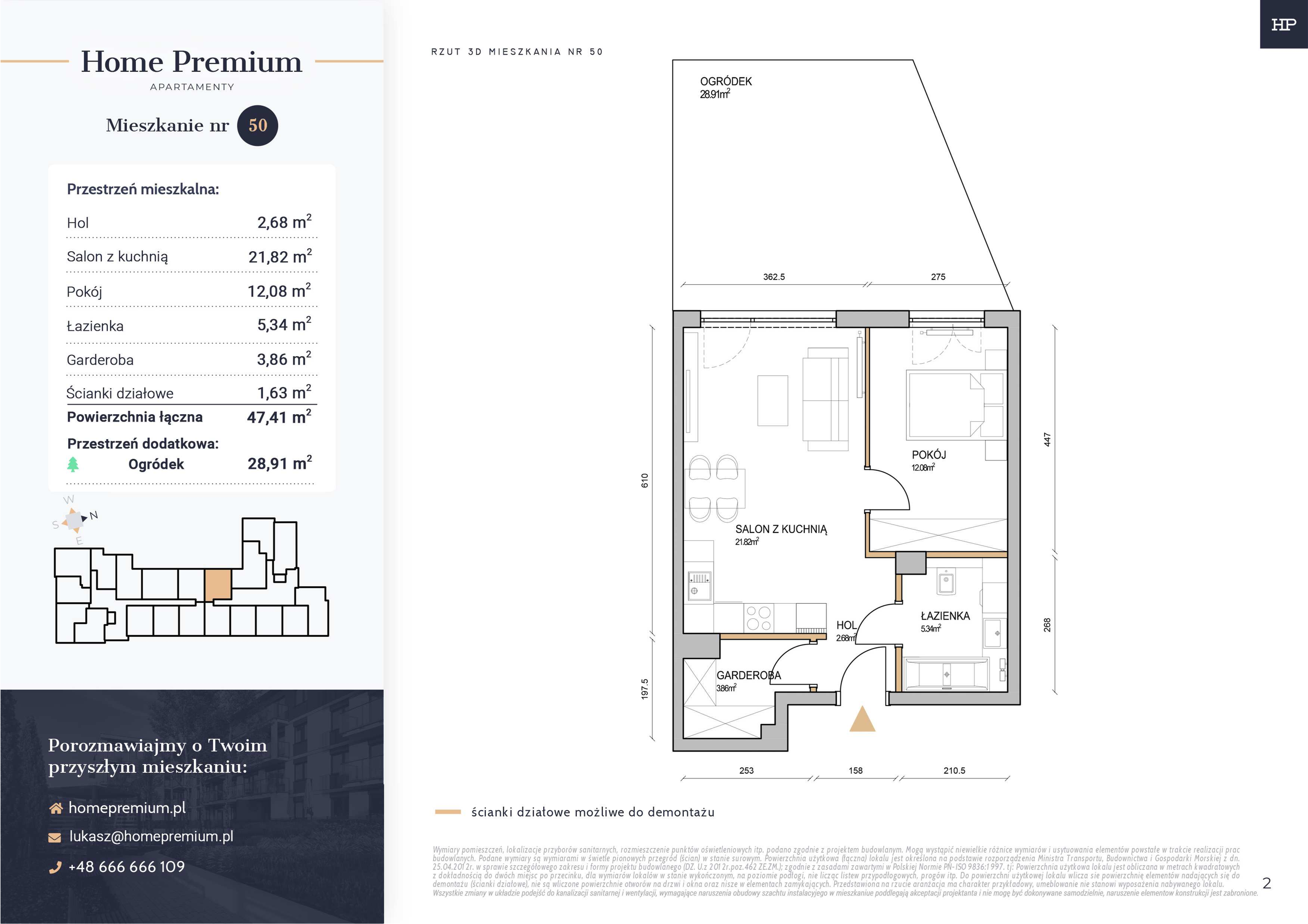 Mieszkanie 47,41 m², parter, oferta nr 50, Apartamenty Home Premium, Ożarów Mazowiecki, ul. Piłsudskiego 6-idx