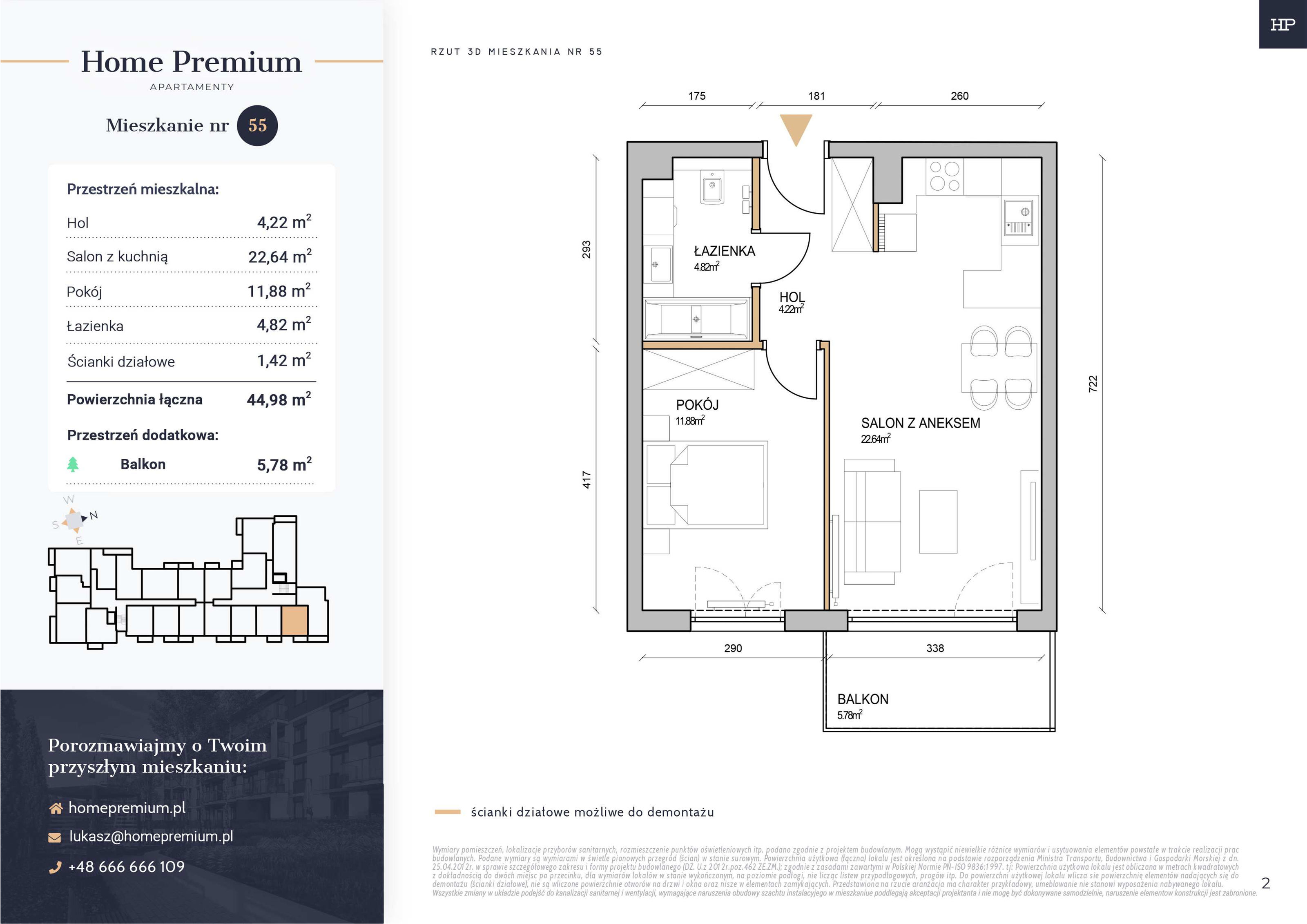 Mieszkanie 44,98 m², piętro 1, oferta nr 55, Apartamenty Home Premium, Ożarów Mazowiecki, ul. Piłsudskiego 6-idx