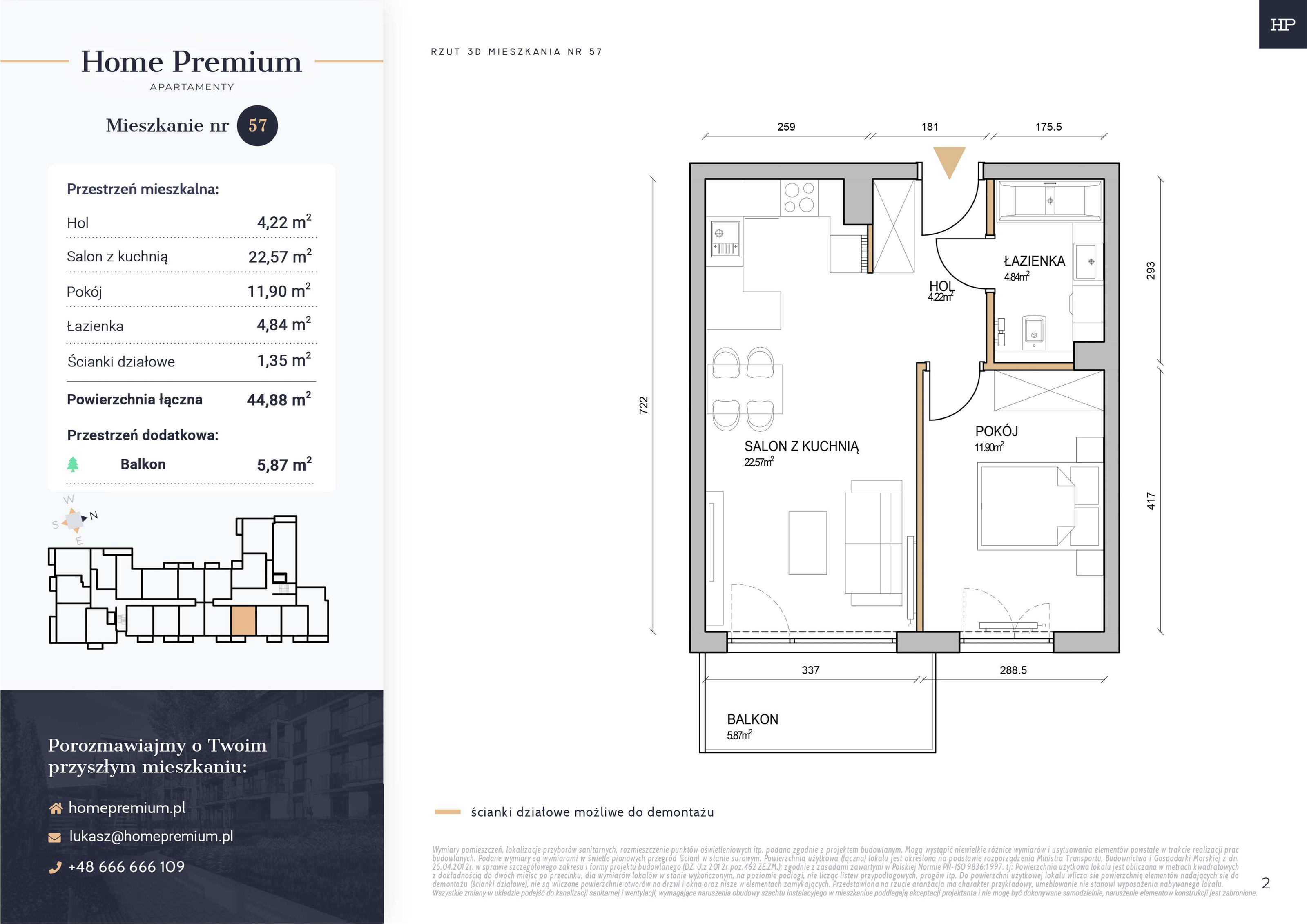 Mieszkanie 44,88 m², piętro 1, oferta nr 57, Apartamenty Home Premium, Ożarów Mazowiecki, ul. Piłsudskiego 6-idx