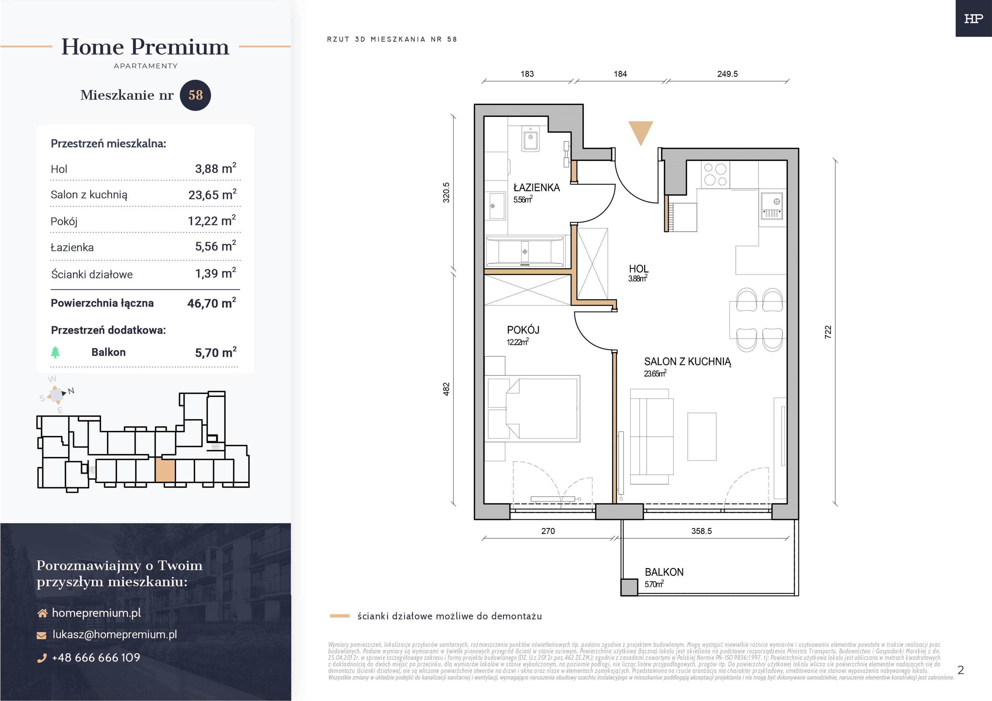 Mieszkanie 46,70 m², piętro 1, oferta nr 58, Apartamenty Home Premium, Ożarów Mazowiecki, ul. Piłsudskiego 6-idx