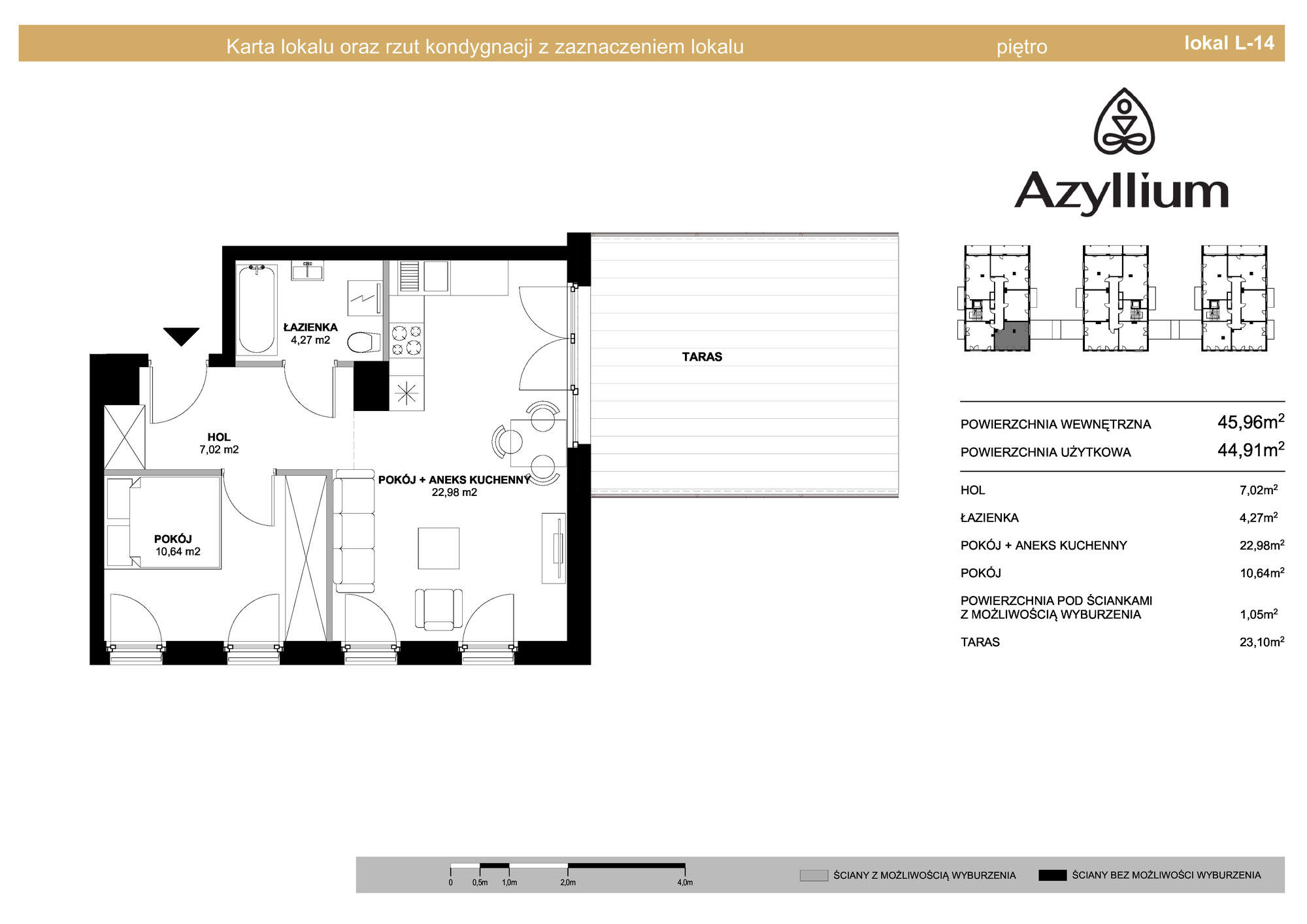 Mieszkanie 45,96 m², piętro 1, oferta nr A.14, Azyllium, Olsztyn, Gutkowo, ul. Żurawia-idx