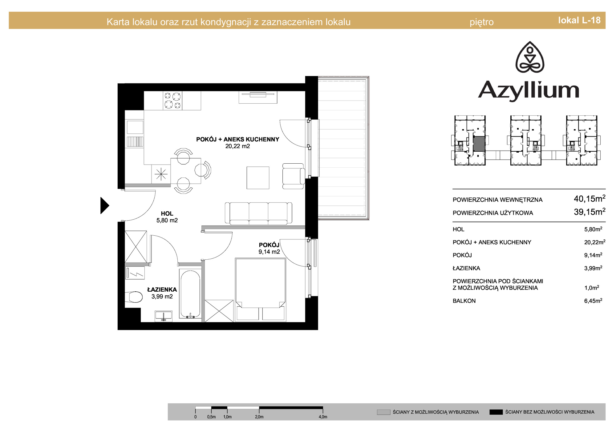 Mieszkanie 40,15 m², piętro 1, oferta nr A.18, Azyllium, Olsztyn, Gutkowo, ul. Żurawia-idx