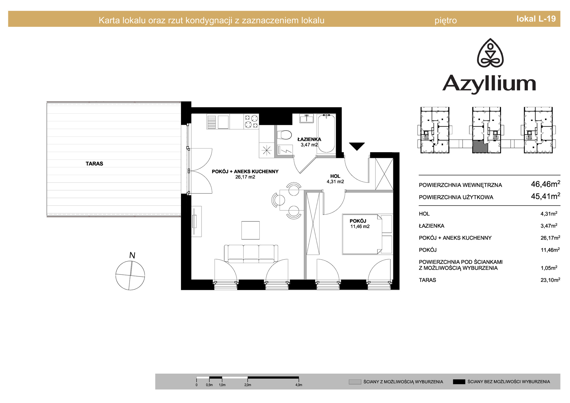 Mieszkanie 46,46 m², piętro 1, oferta nr B.19, Azyllium, Olsztyn, Gutkowo, ul. Żurawia-idx