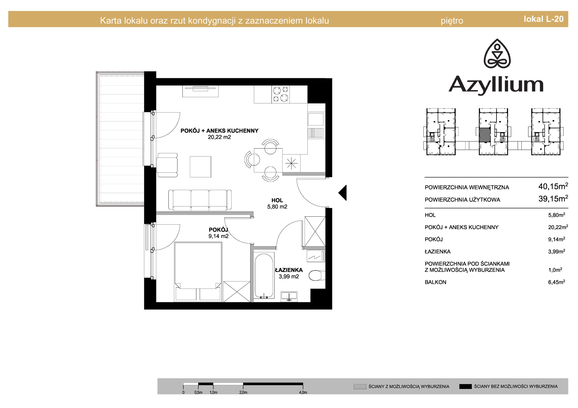 Mieszkanie 40,15 m², piętro 1, oferta nr B.20, Azyllium, Olsztyn, Gutkowo, ul. Żurawia-idx