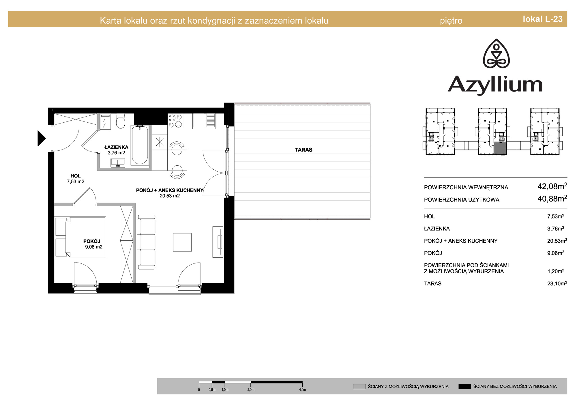 Mieszkanie 42,08 m², piętro 1, oferta nr B.23, Azyllium, Olsztyn, Gutkowo, ul. Żurawia-idx