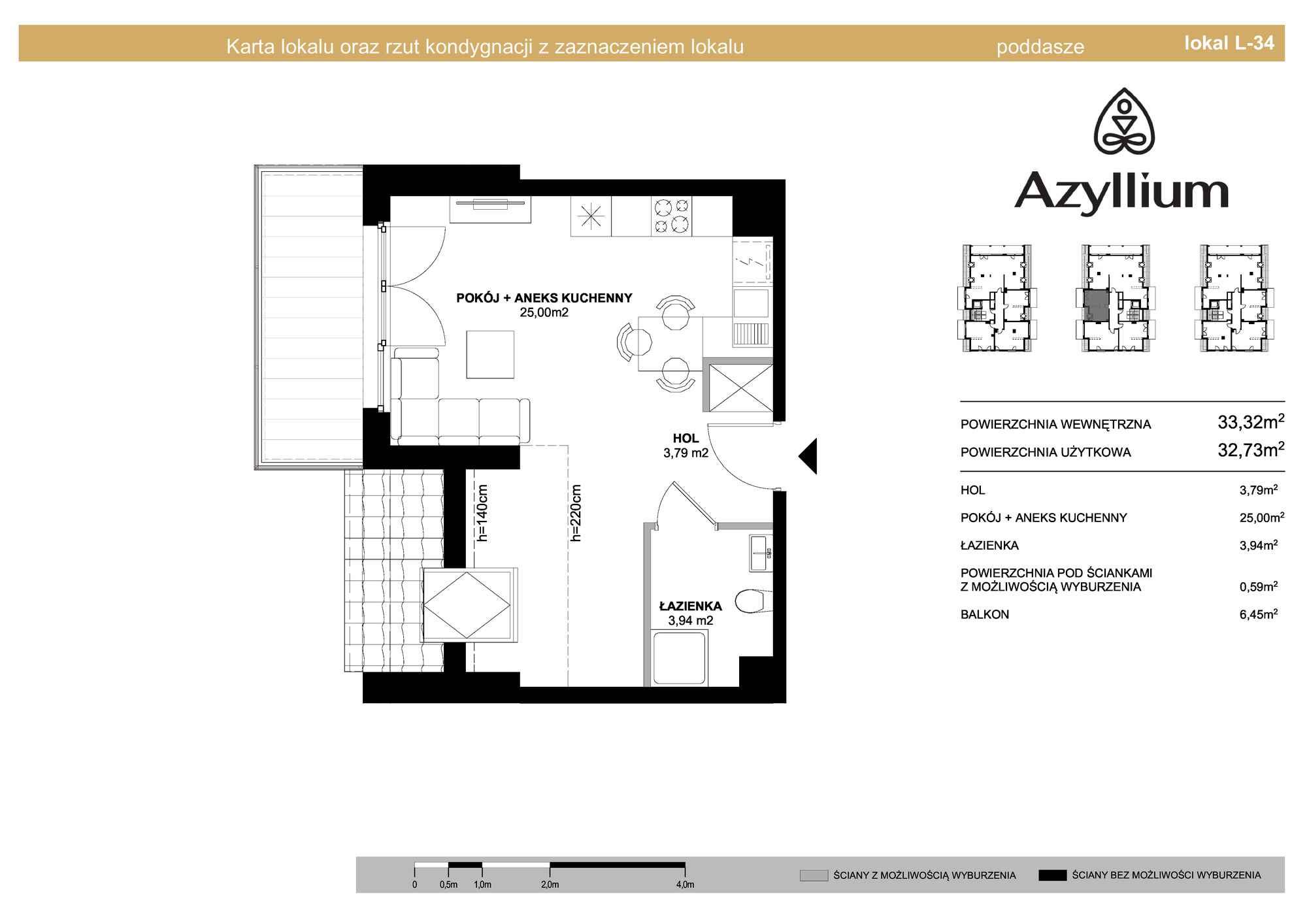 Mieszkanie 33,32 m², piętro 2, oferta nr B.34, Azyllium, Olsztyn, Gutkowo, ul. Żurawia-idx