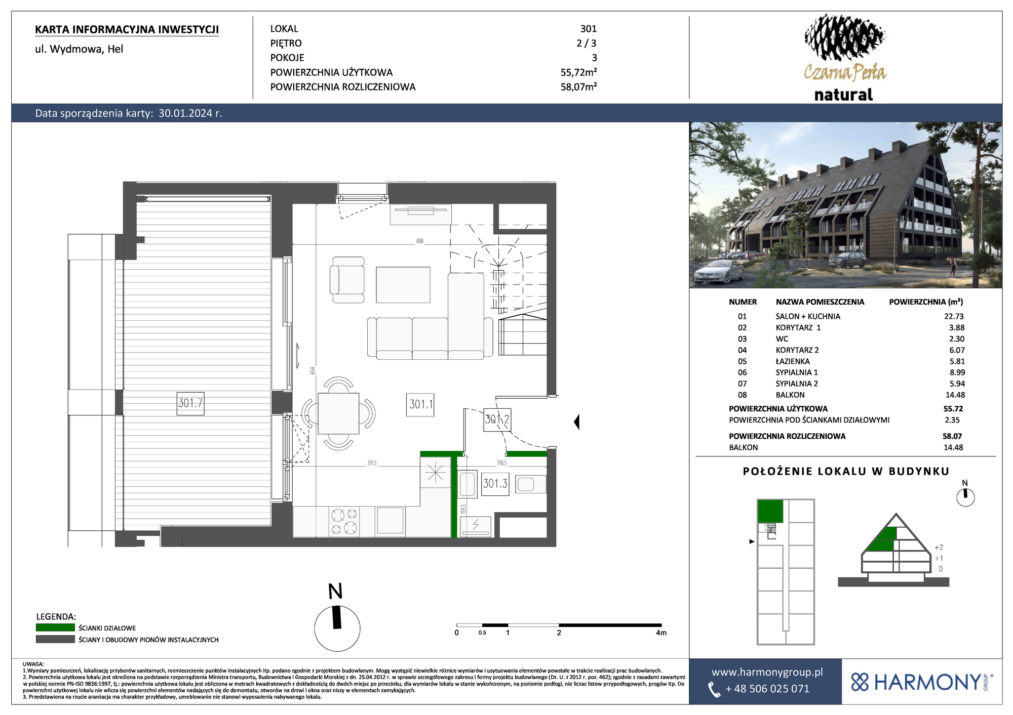 Mieszkanie 58,07 m², piętro 2, oferta nr 301, Czarna Perła, Hel, ul. Wydmowa-idx