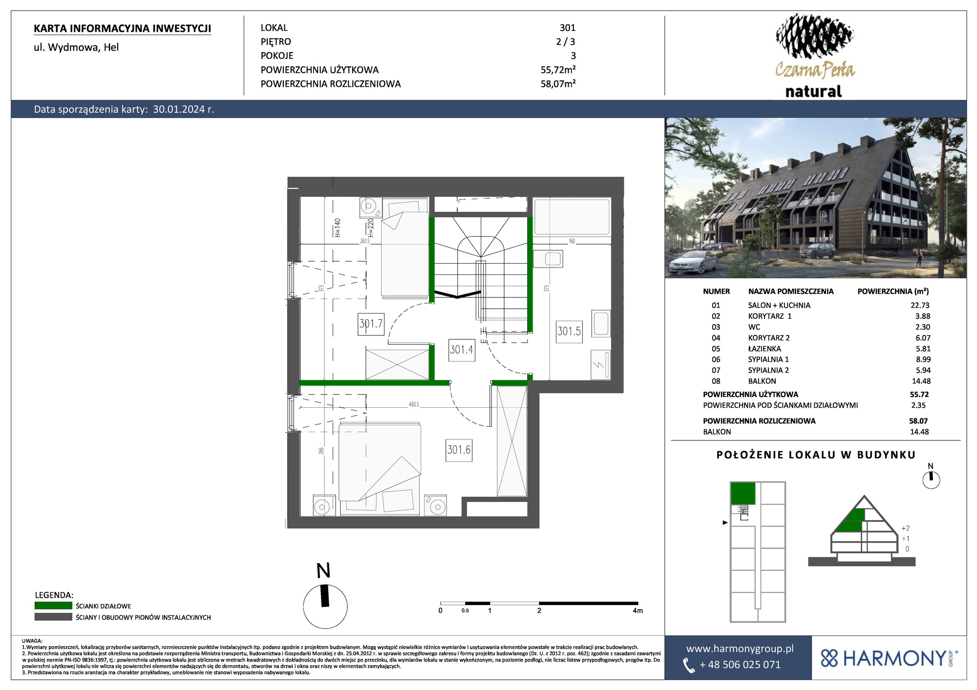 Mieszkanie 58,07 m², piętro 2, oferta nr 301, Czarna Perła, Hel, ul. Wydmowa-idx