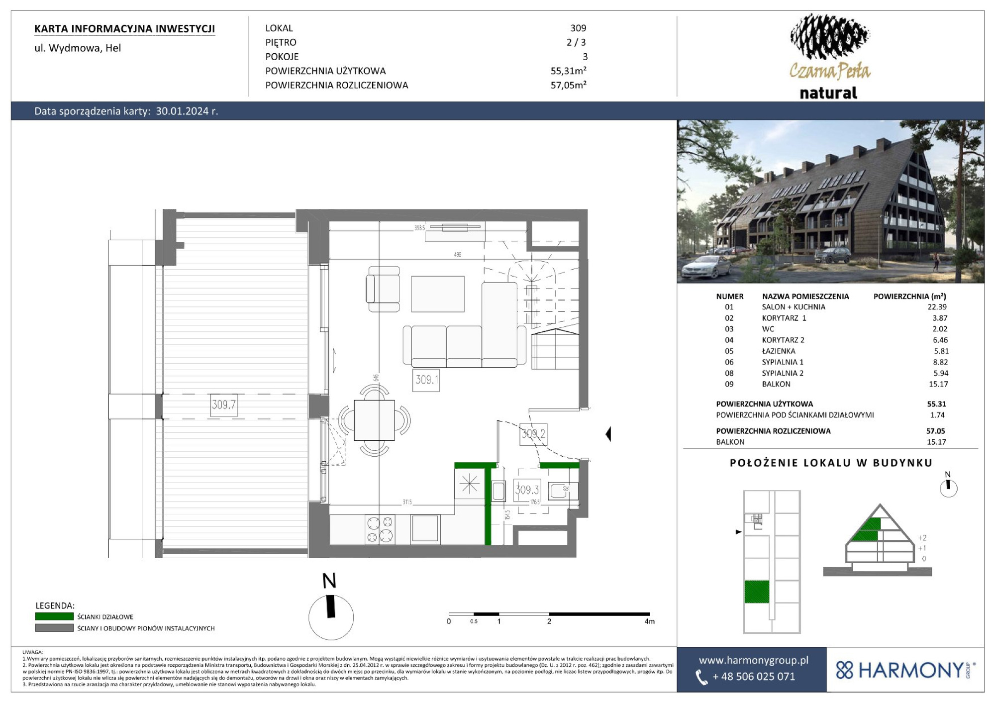 Apartament 57,05 m², piętro 2, oferta nr 309, Czarna Perła, Hel, ul. Wydmowa-idx