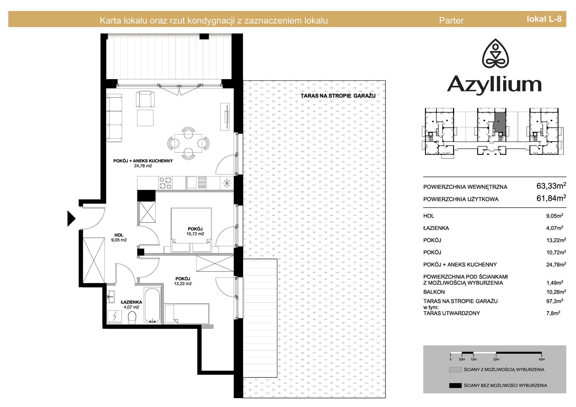 Mieszkanie 63,33 m², parter, oferta nr B.8, Azyllium, Olsztyn, Gutkowo, ul. Żurawia-idx