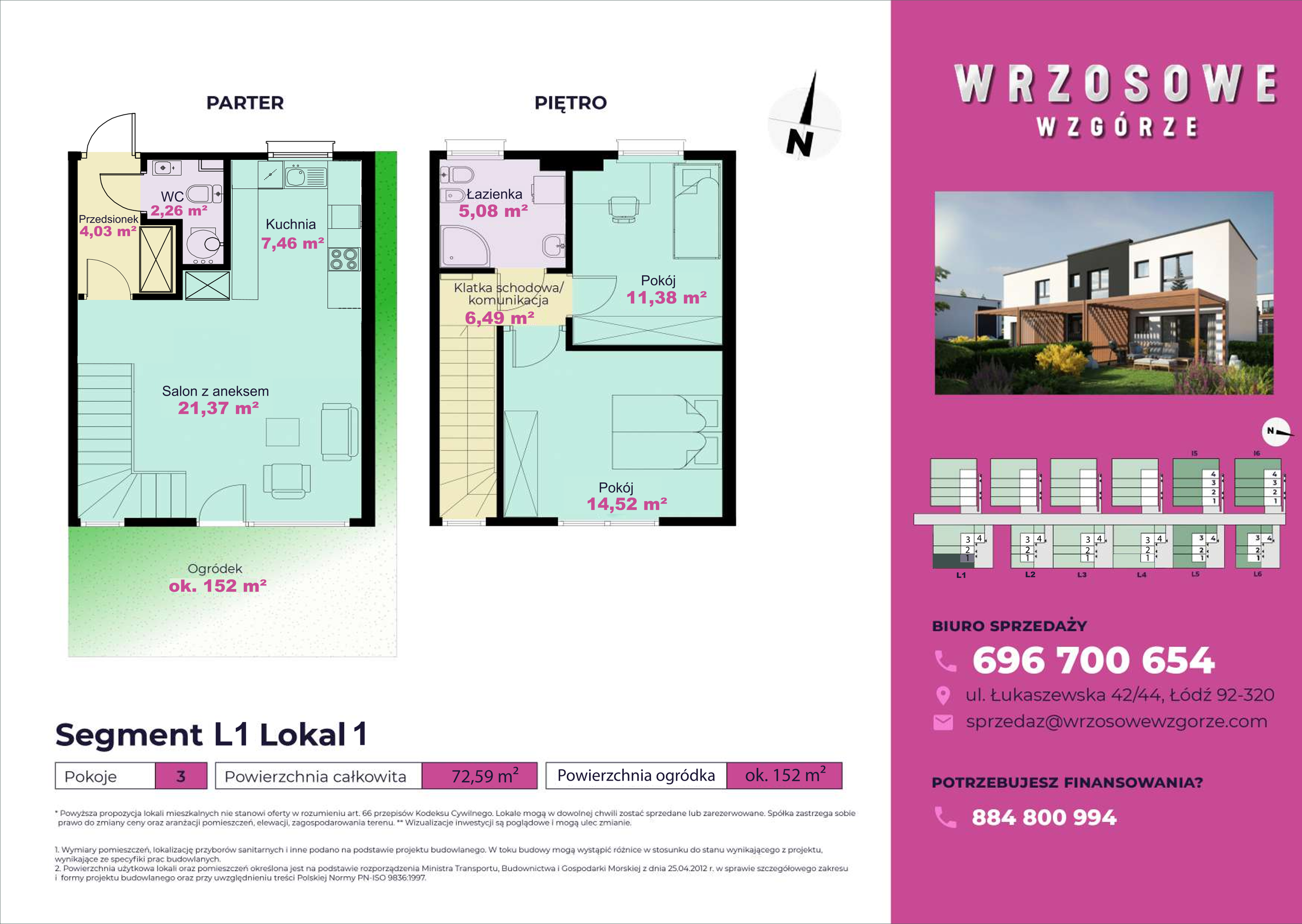 Dom 72,59 m², oferta nr L1_1, Wrzosowe Wzgórze, Łódź, Widzew, Dolina Łódki, ul. Łukaszewska 42/44-idx