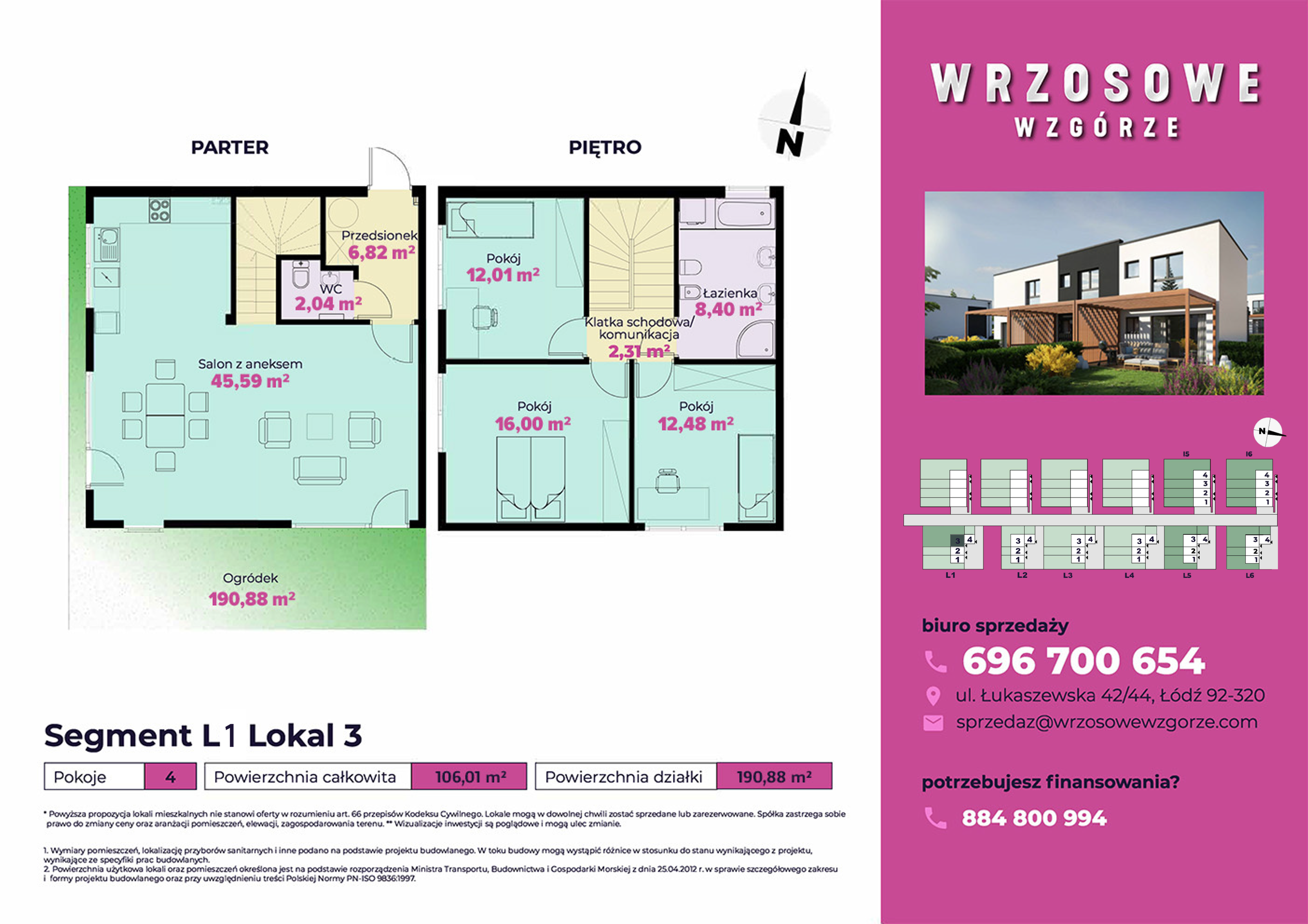 Dom 112,37 m², oferta nr L1_3, Wrzosowe Wzgórze, Łódź, Widzew, Dolina Łódki, ul. Łukaszewska 42/44-idx