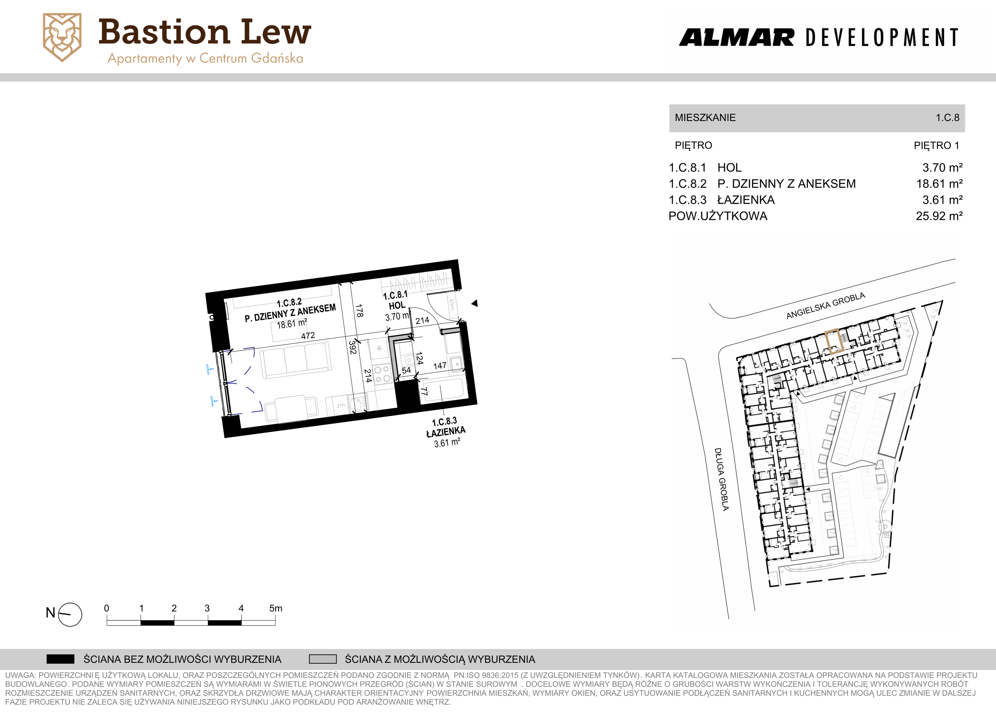 Mieszkanie 25,92 m², piętro 1, oferta nr 1.C8, Bastion Lew, Gdańsk, Śródmieście, ul. Angielska Grobla/Długa Grobla-idx