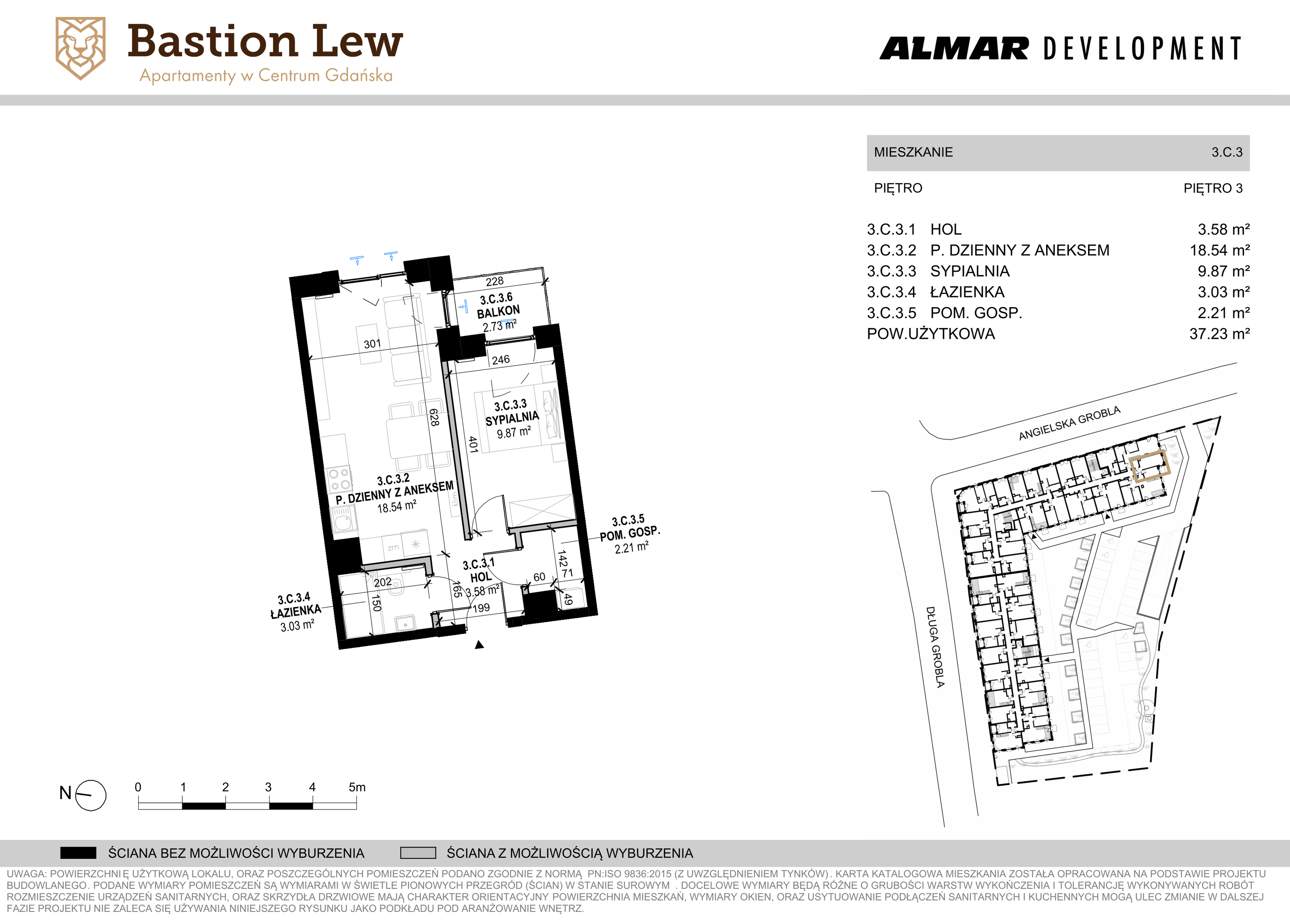 Mieszkanie 37,23 m², piętro 3, oferta nr 3.C3, Bastion Lew, Gdańsk, Śródmieście, ul. Angielska Grobla/Długa Grobla-idx