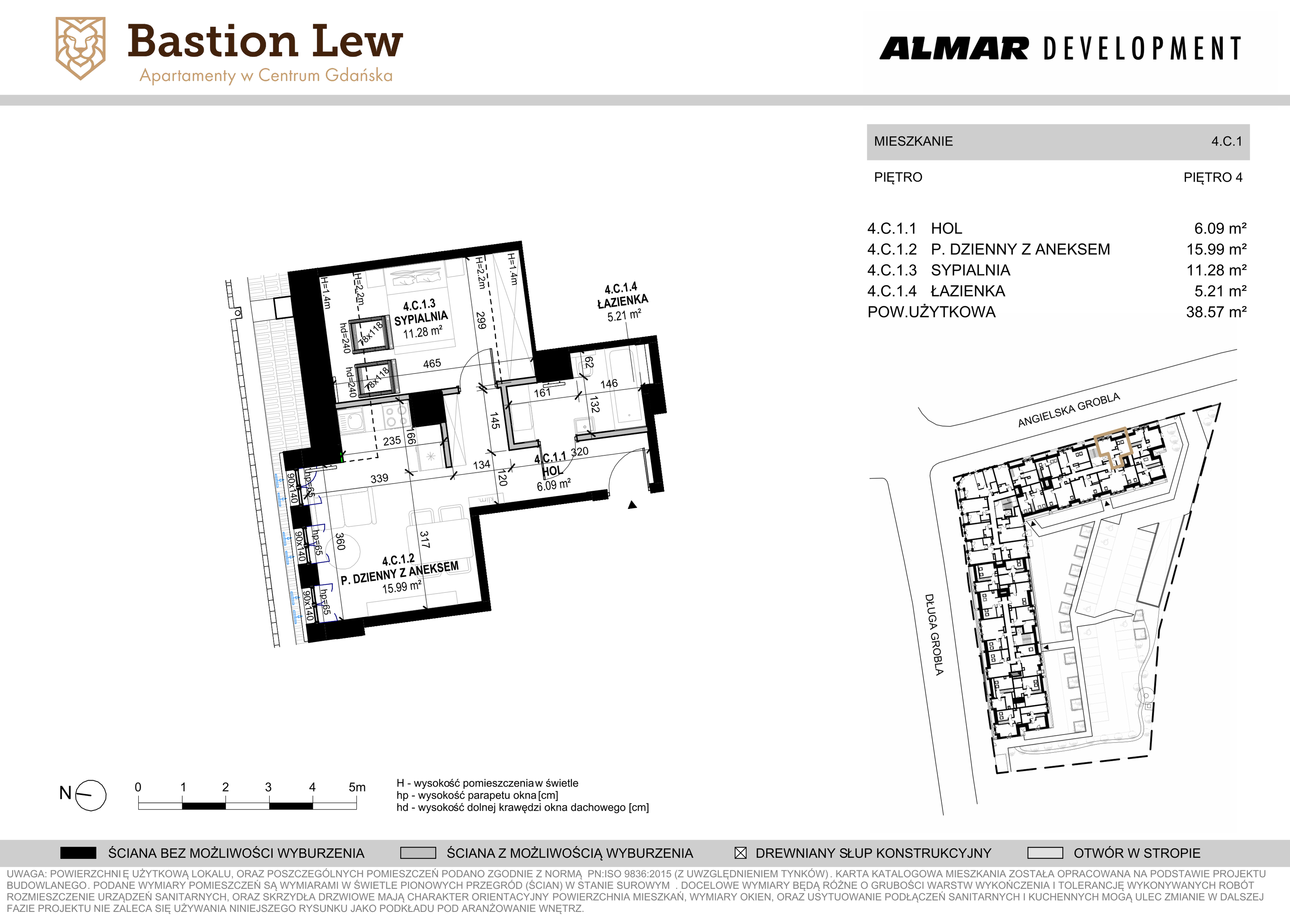 Mieszkanie 38,57 m², piętro 4, oferta nr 4.C1, Bastion Lew, Gdańsk, Śródmieście, ul. Angielska Grobla/Długa Grobla-idx