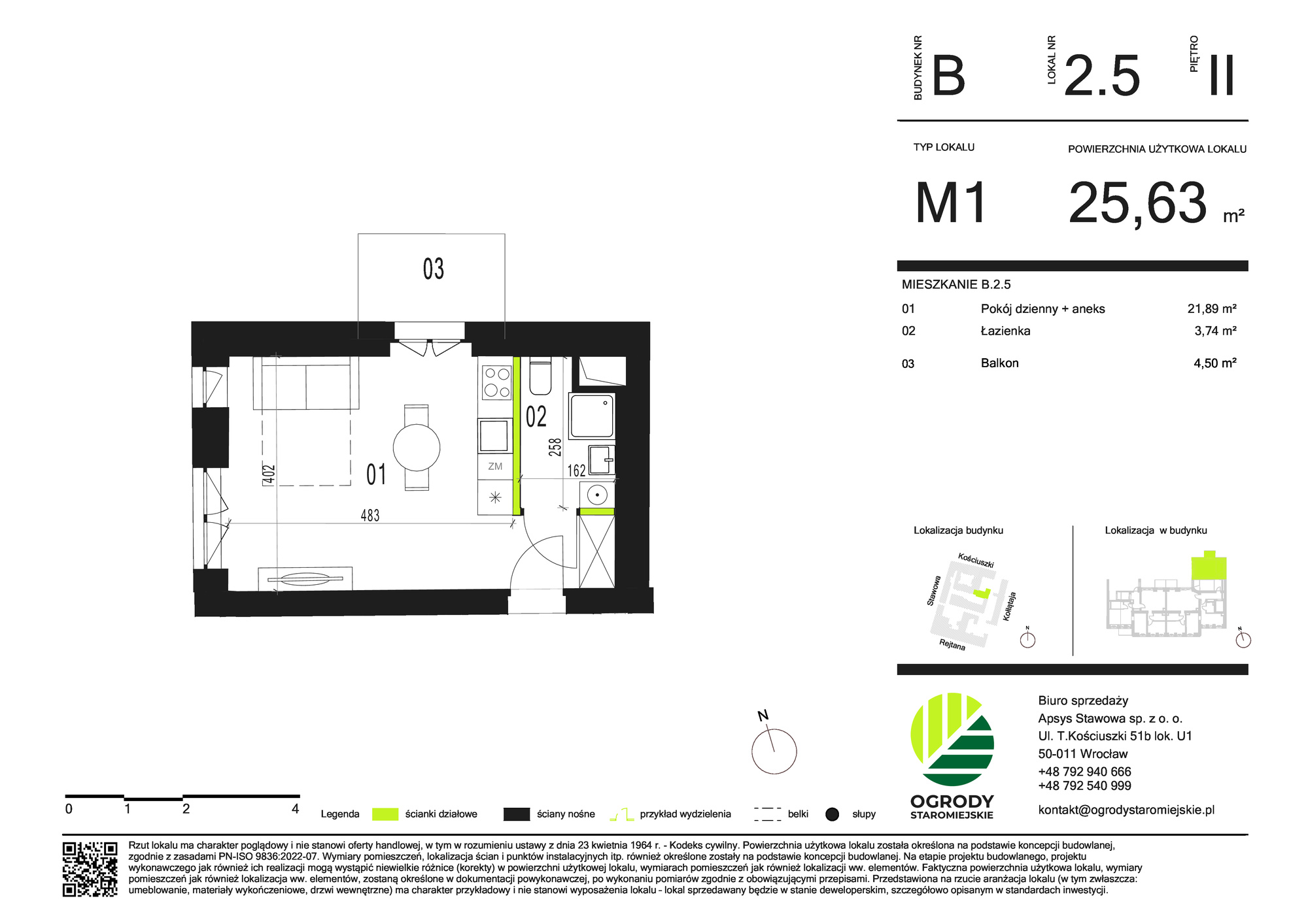 Mieszkanie 25,63 m², piętro 2, oferta nr B.2.5, Ogrody Staromiejskie, Wrocław, Przedmieście Świdnickie, ul. Stawowa 10-idx