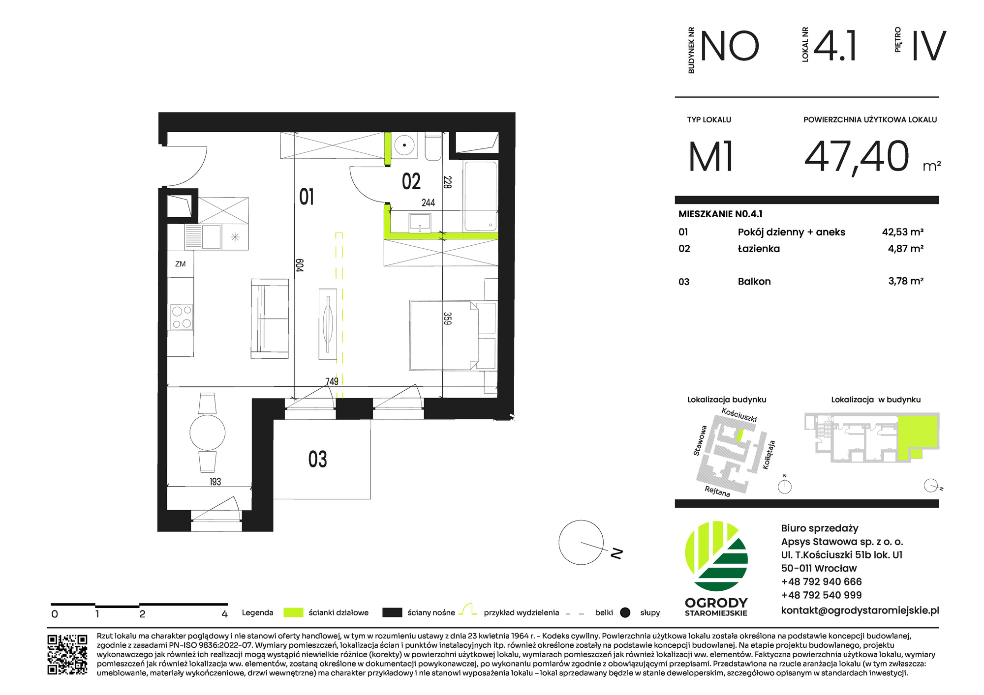 Mieszkanie 47,40 m², piętro 4, oferta nr NO.4.1, Ogrody Staromiejskie, Wrocław, Przedmieście Świdnickie, ul. Stawowa 10-idx