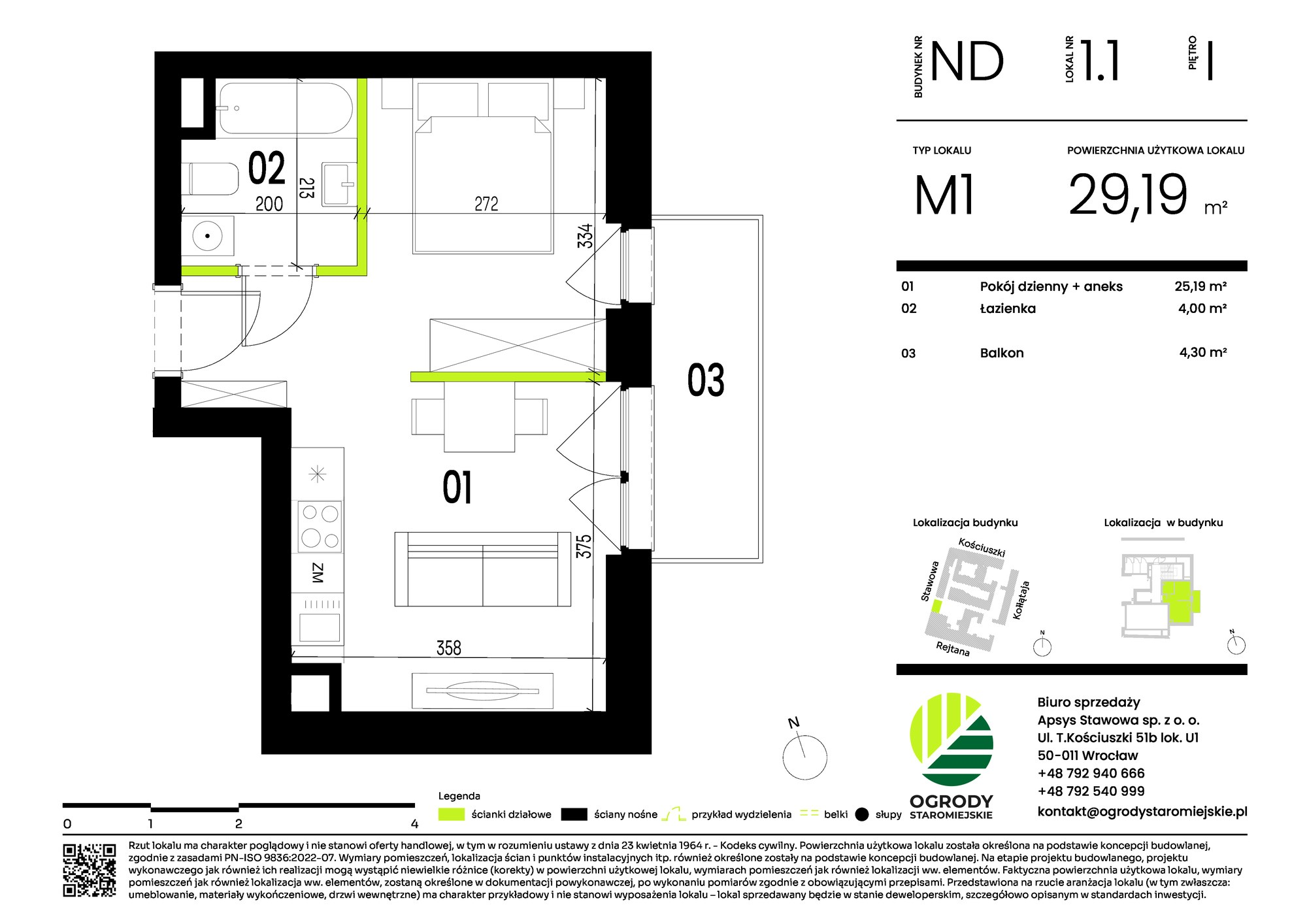 Mieszkanie 29,19 m², piętro 1, oferta nr ND.1.1, Ogrody Staromiejskie, Wrocław, Przedmieście Świdnickie, ul. Stawowa 10-idx