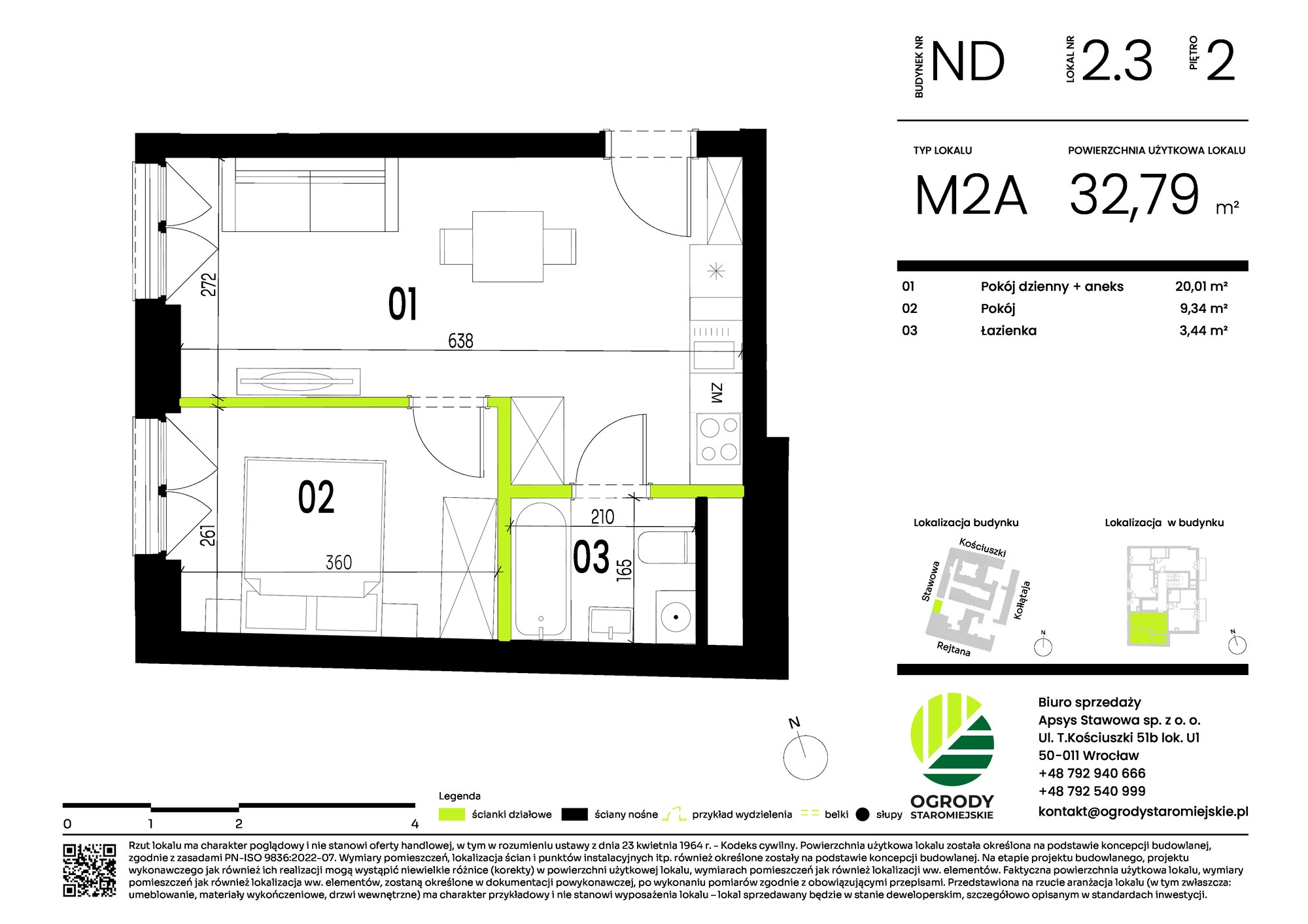 Mieszkanie 32,79 m², piętro 2, oferta nr ND.2.3, Ogrody Staromiejskie, Wrocław, Przedmieście Świdnickie, ul. Stawowa 10-idx