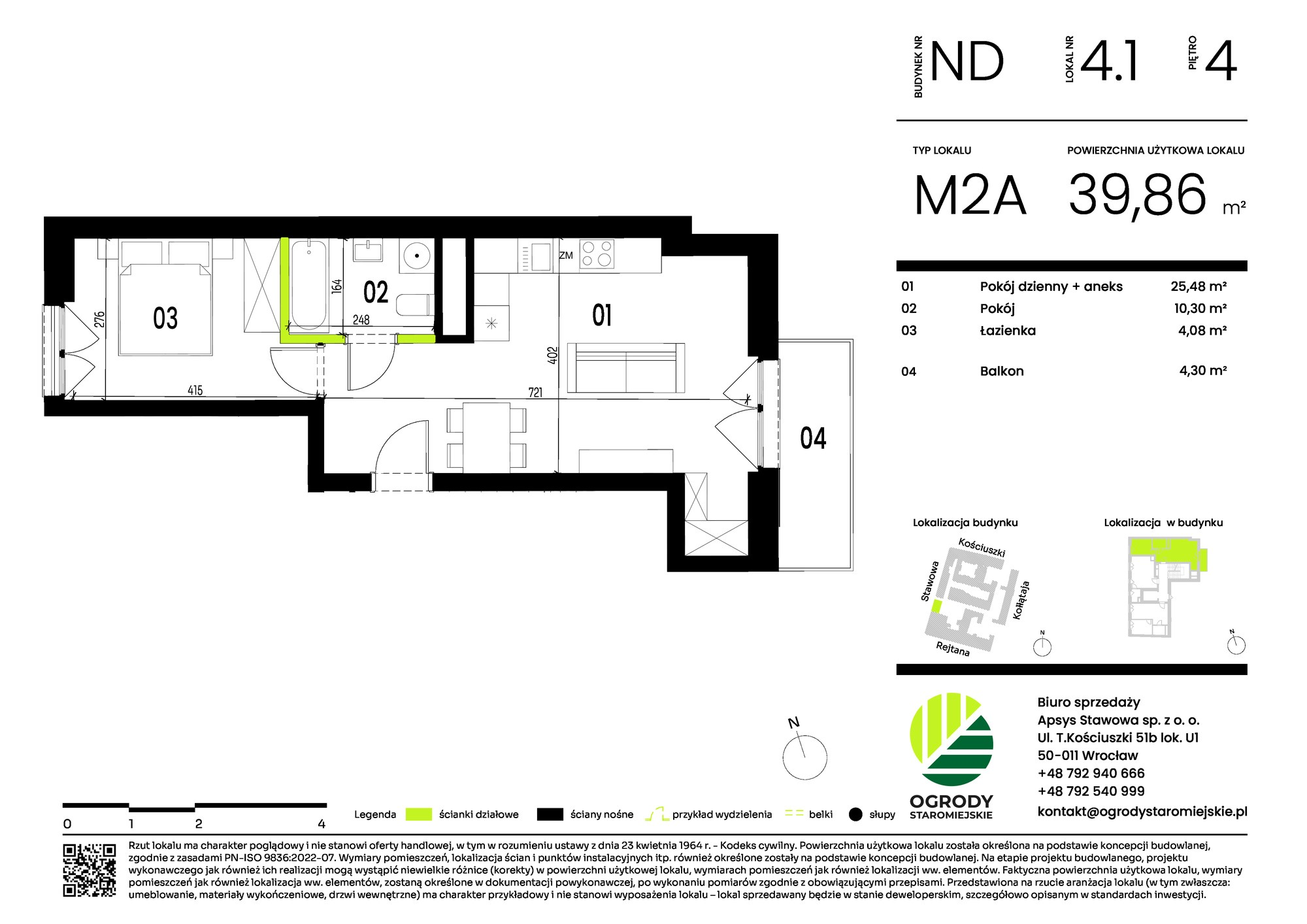 Mieszkanie 39,86 m², piętro 4, oferta nr ND.4.1, Ogrody Staromiejskie, Wrocław, Przedmieście Świdnickie, ul. Stawowa 10-idx