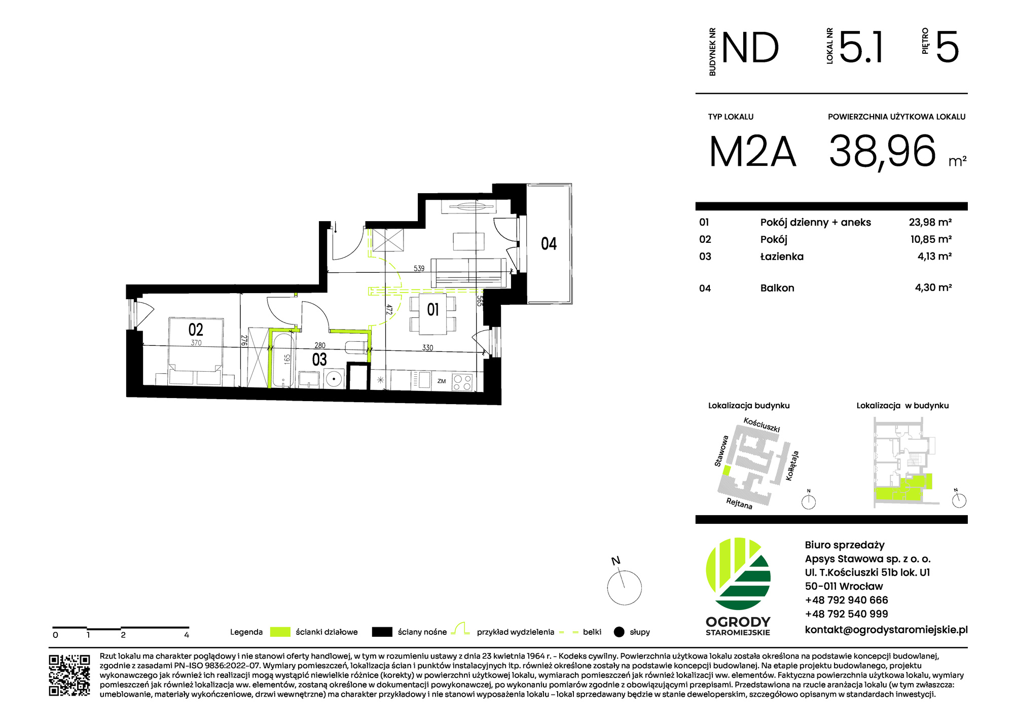 Mieszkanie 39,86 m², piętro 5, oferta nr ND.5.1, Ogrody Staromiejskie, Wrocław, Przedmieście Świdnickie, ul. Stawowa 10-idx