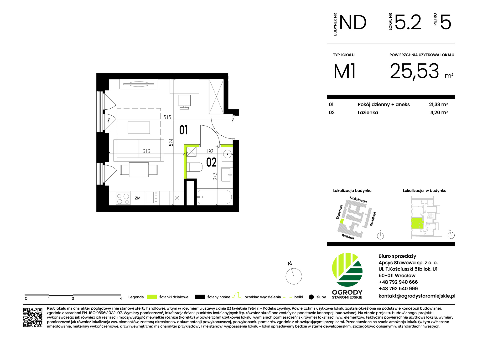 Mieszkanie 25,75 m², piętro 5, oferta nr ND.5.2, Ogrody Staromiejskie, Wrocław, Przedmieście Świdnickie, ul. Stawowa 10-idx