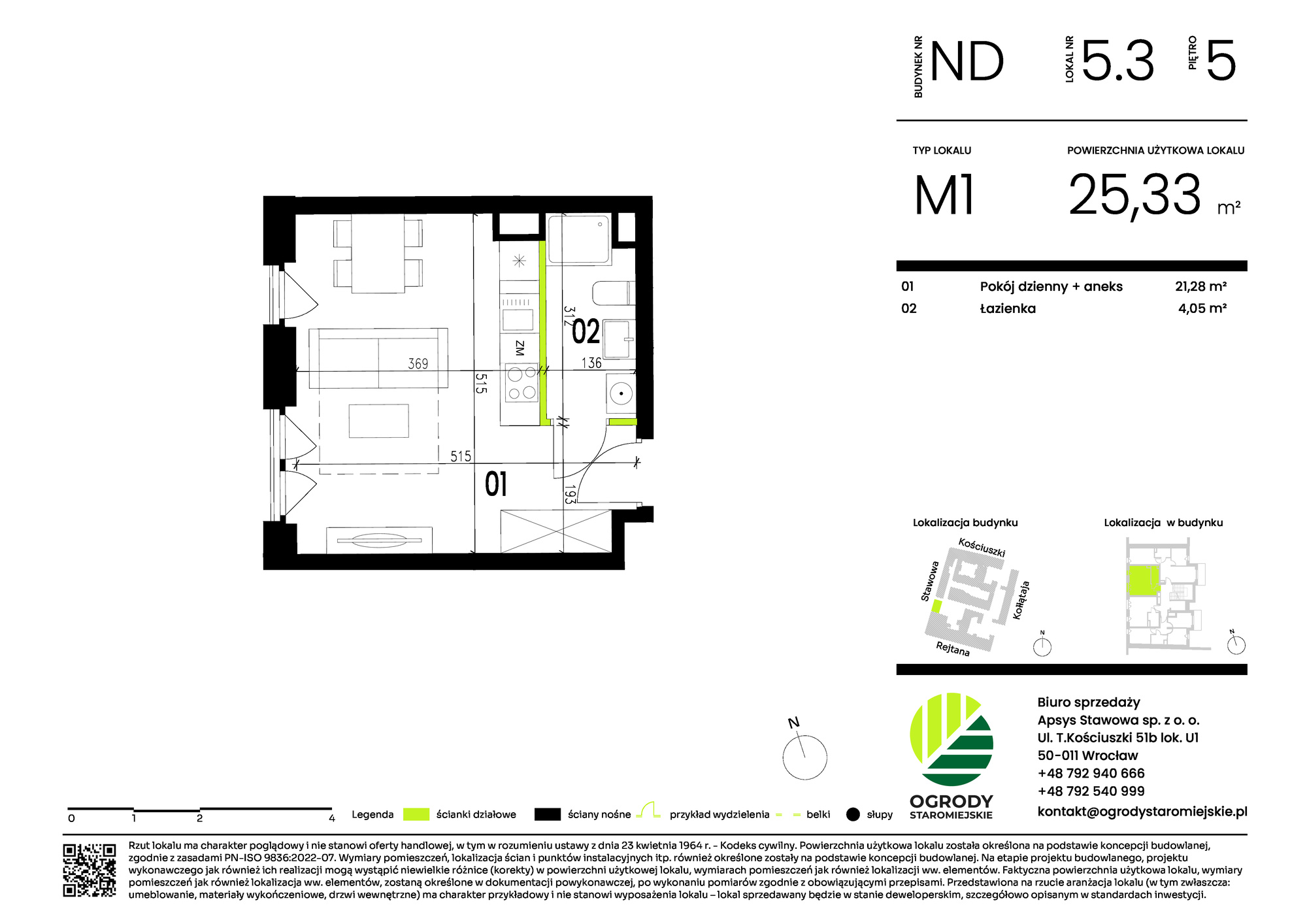 Mieszkanie 32,80 m², piętro 5, oferta nr ND.5.3, Ogrody Staromiejskie, Wrocław, Przedmieście Świdnickie, ul. Stawowa 10-idx