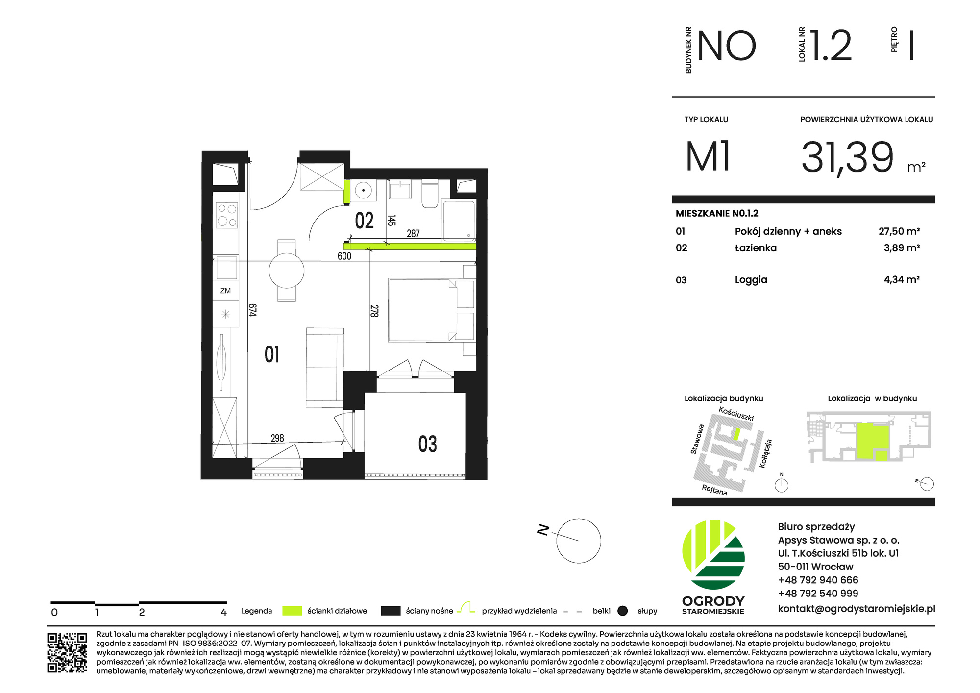 Mieszkanie 31,39 m², piętro 1, oferta nr NO.1.2, Ogrody Staromiejskie, Wrocław, Przedmieście Świdnickie, ul. Stawowa 10-idx