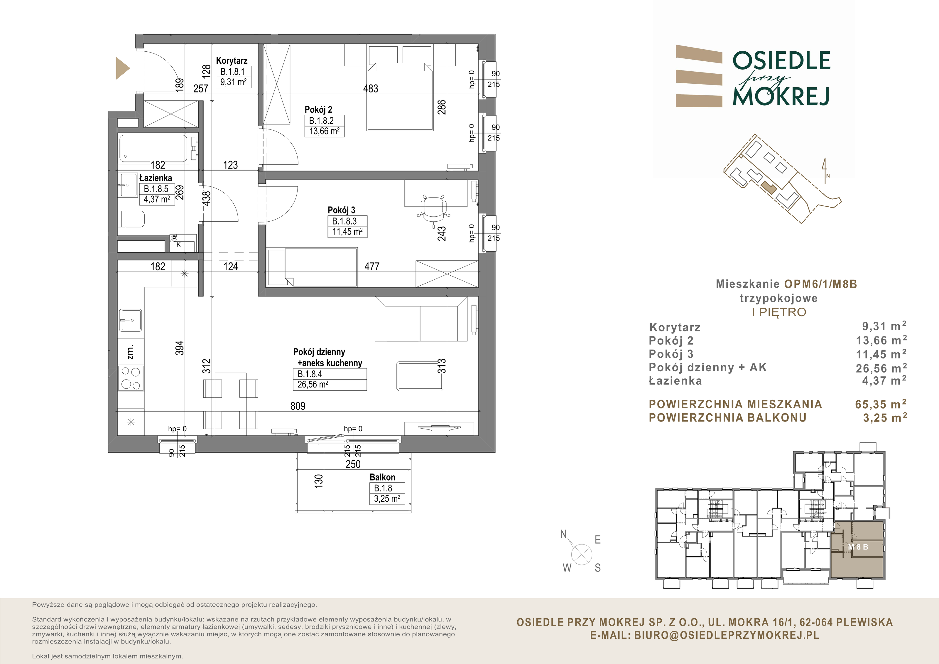 Mieszkanie 65,35 m², piętro 1, oferta nr OPM6/1/M8B, Osiedle przy Mokrej, Plewiska, ul. Mokra-idx