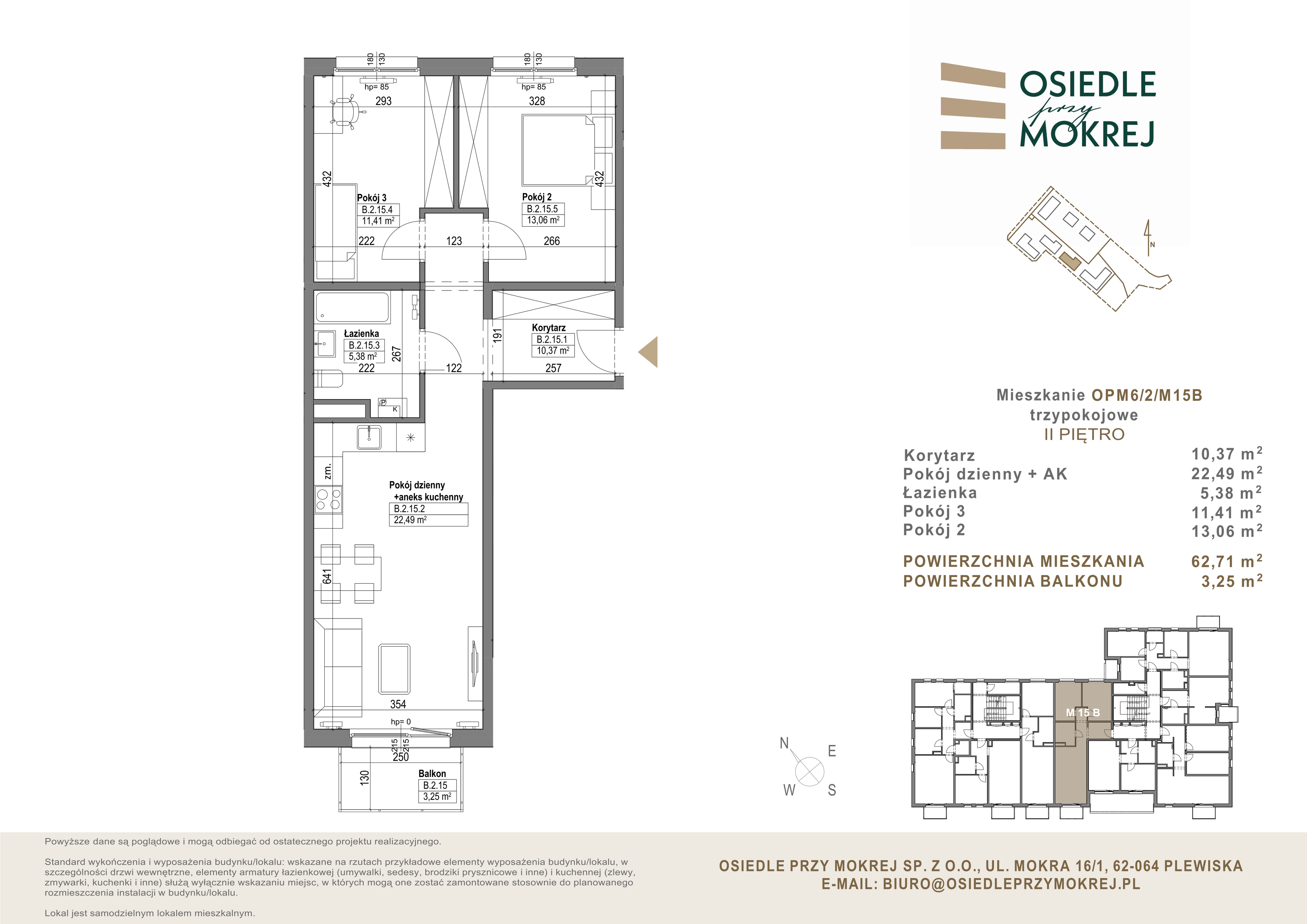 Mieszkanie 62,71 m², piętro 2, oferta nr OPM6/2/M15B, Osiedle przy Mokrej, Plewiska, ul. Mokra-idx