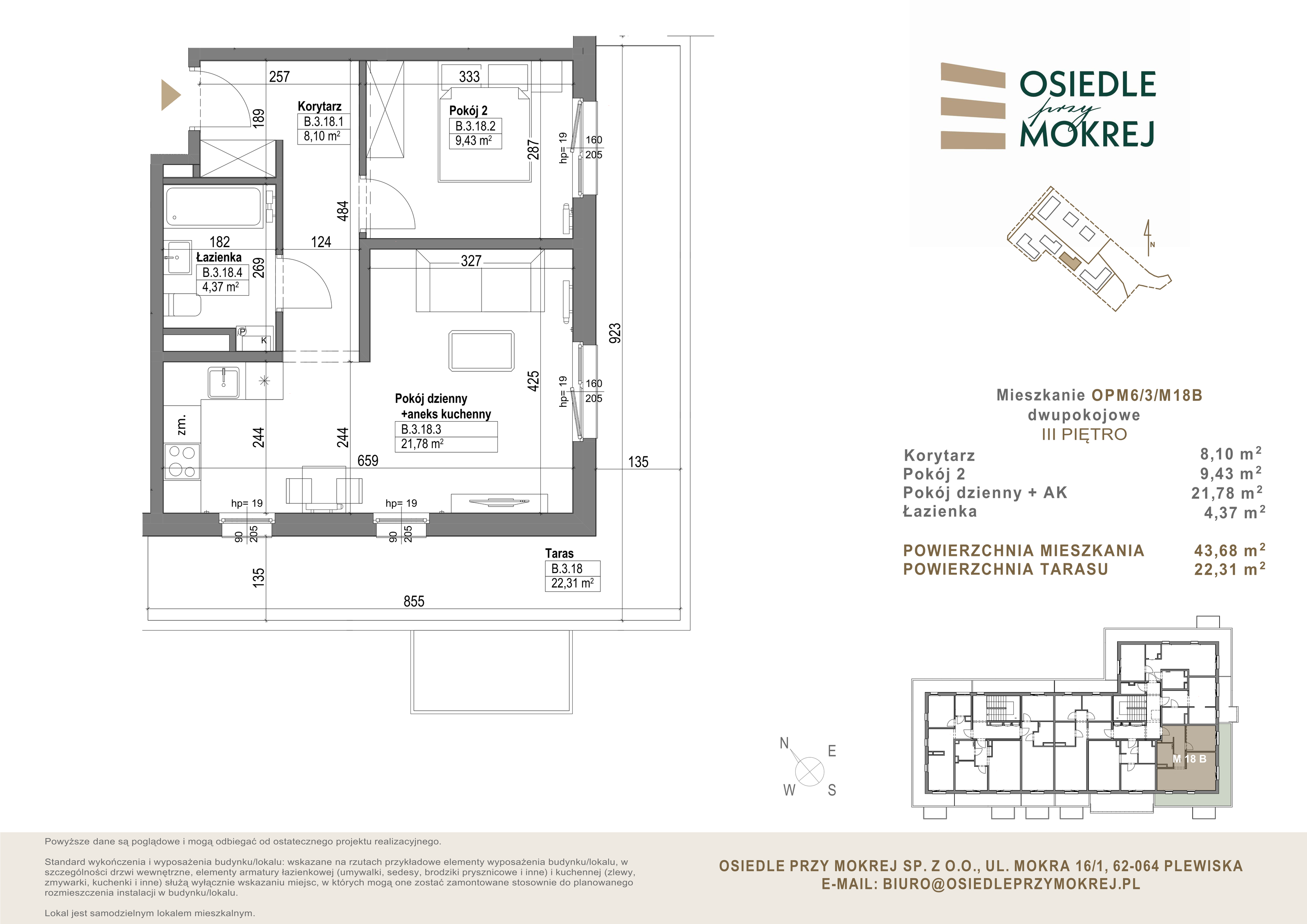 Mieszkanie 43,68 m², piętro 3, oferta nr OPM6/3/M18B, Osiedle przy Mokrej, Plewiska, ul. Mokra-idx