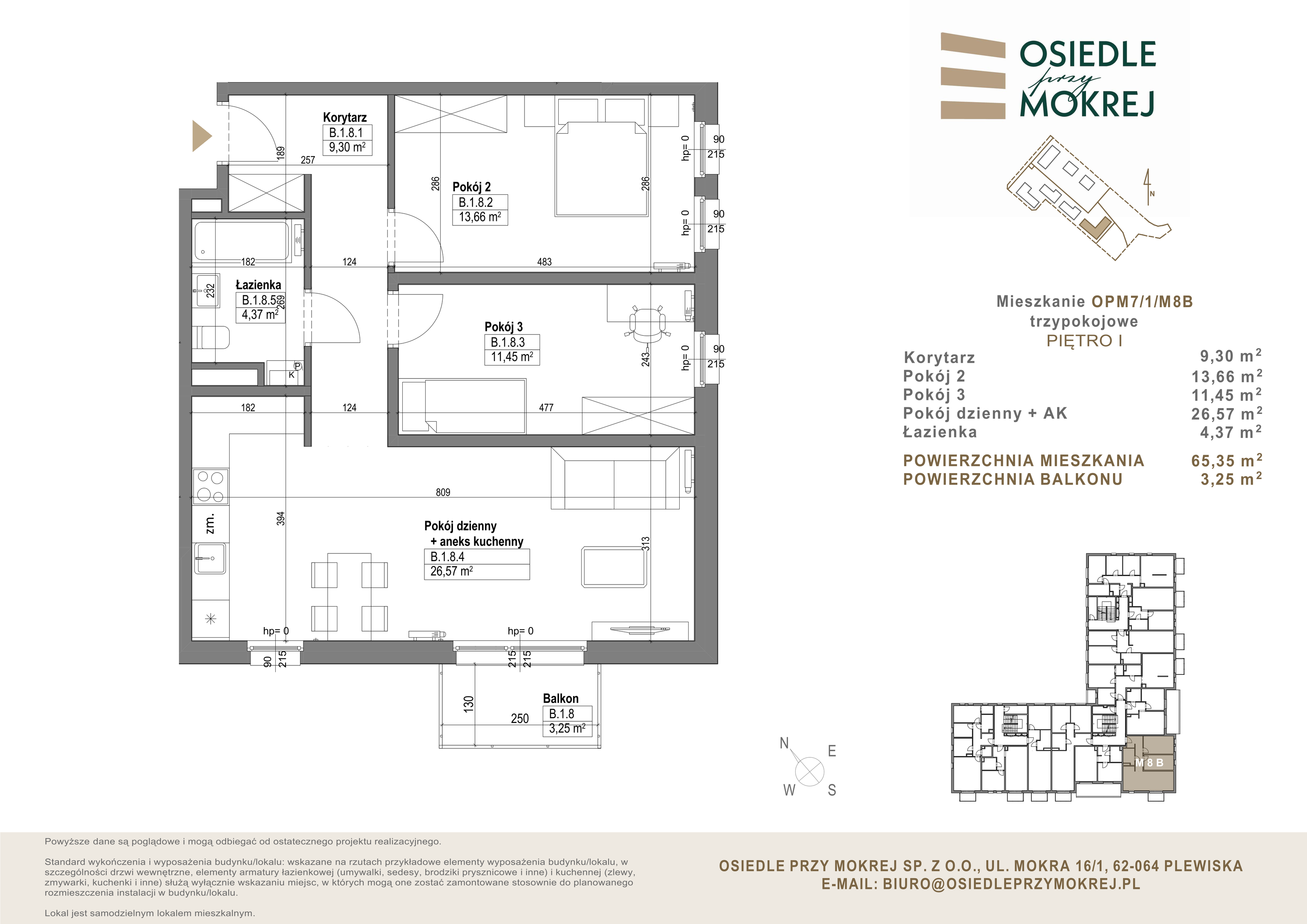 Mieszkanie 65,35 m², piętro 1, oferta nr OPM7/1/M8B, Osiedle przy Mokrej, Plewiska, ul. Mokra-idx