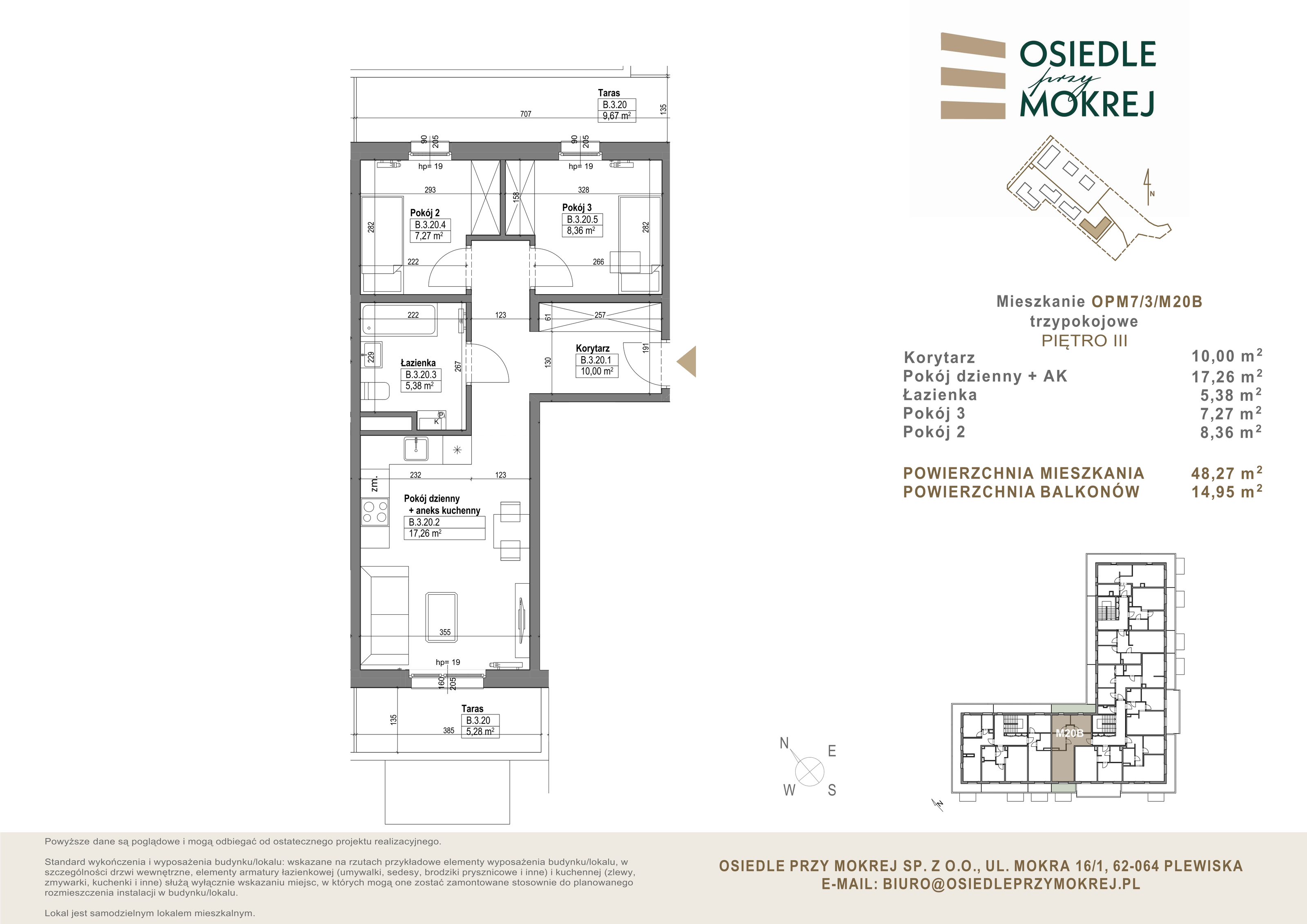 Mieszkanie 48,27 m², piętro 3, oferta nr OPM7/3/M20B, Osiedle przy Mokrej, Plewiska, ul. Mokra-idx