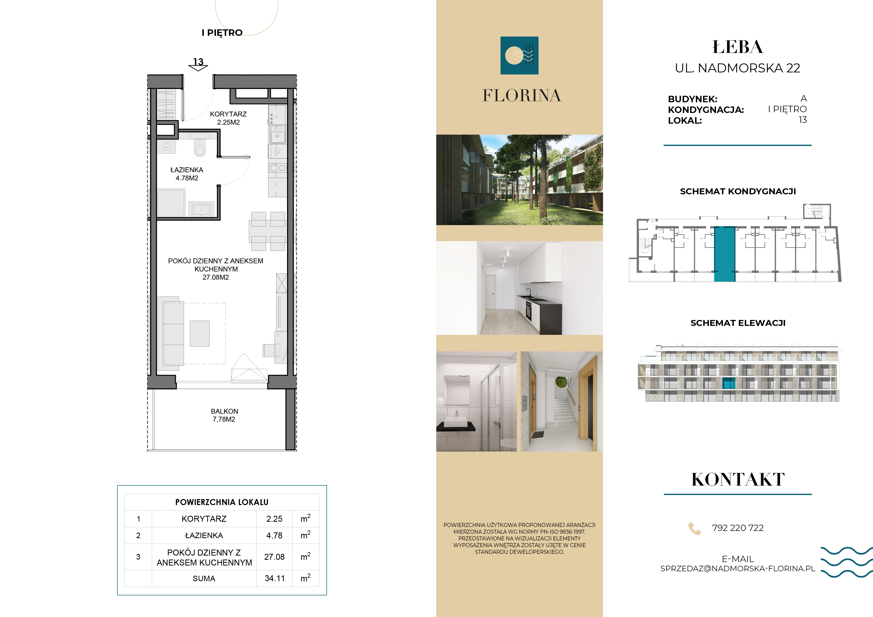 Apartament inwestycyjny 34,11 m², piętro 1, oferta nr A.M13, Nadmorska Florina, Łeba, ul. Nadmorska-idx