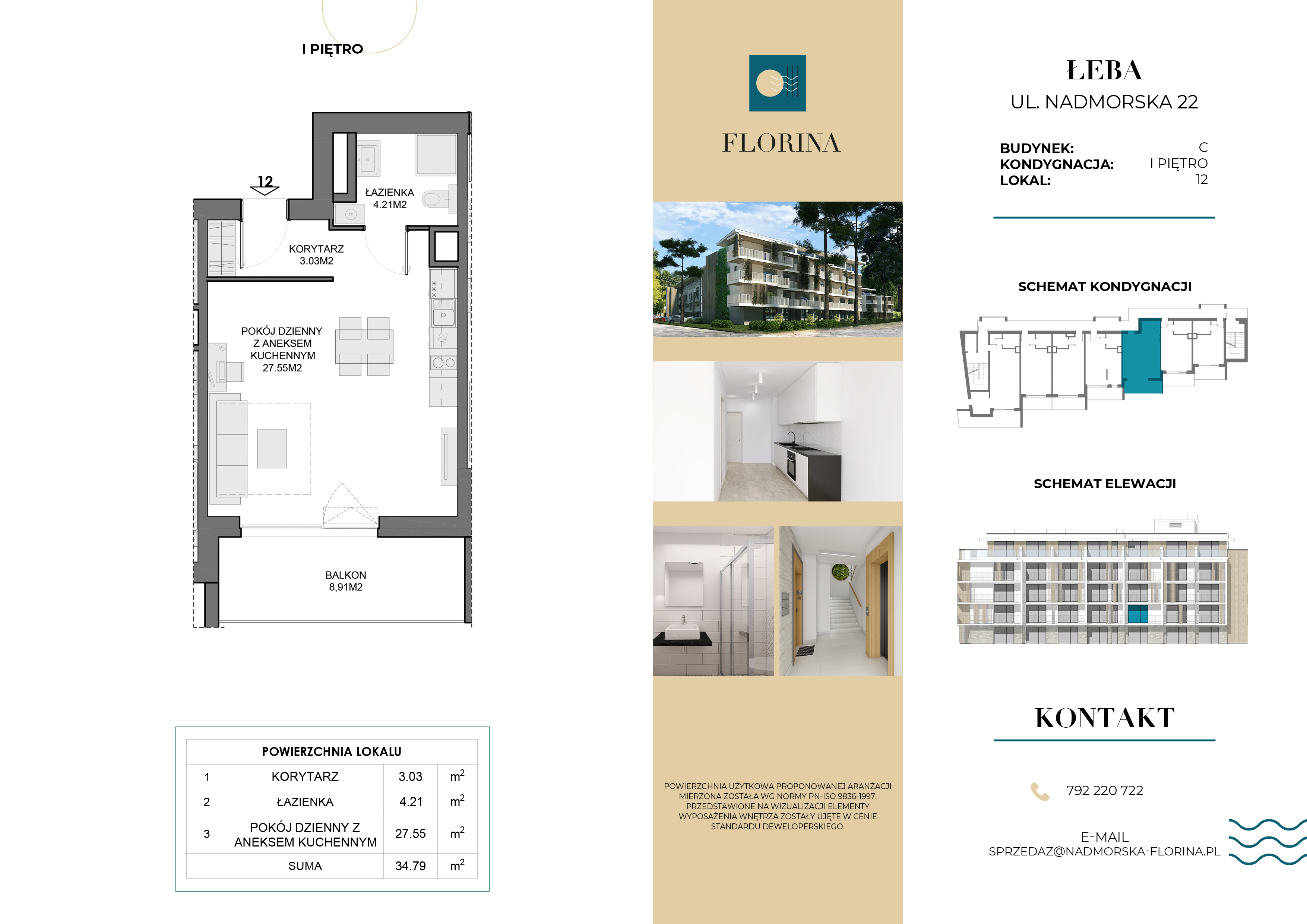 Apartament inwestycyjny 34,79 m², piętro 1, oferta nr C.M12, Nadmorska Florina, Łeba, ul. Nadmorska-idx