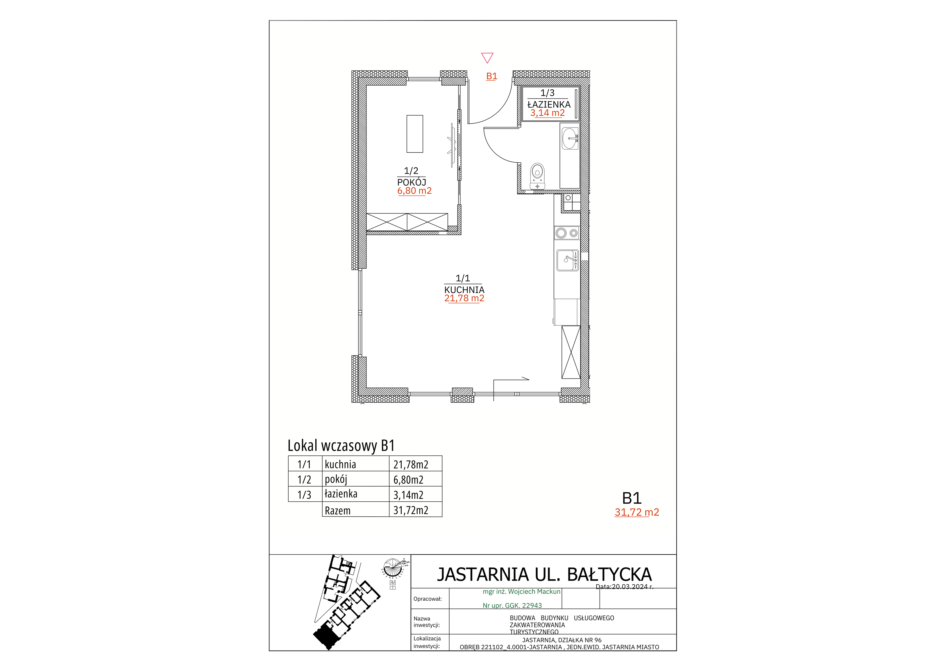 Apartament inwestycyjny 31,72 m², parter, oferta nr B1, Apartamenty Wyspa, Jastarnia, ul. Bałtycka 5-idx