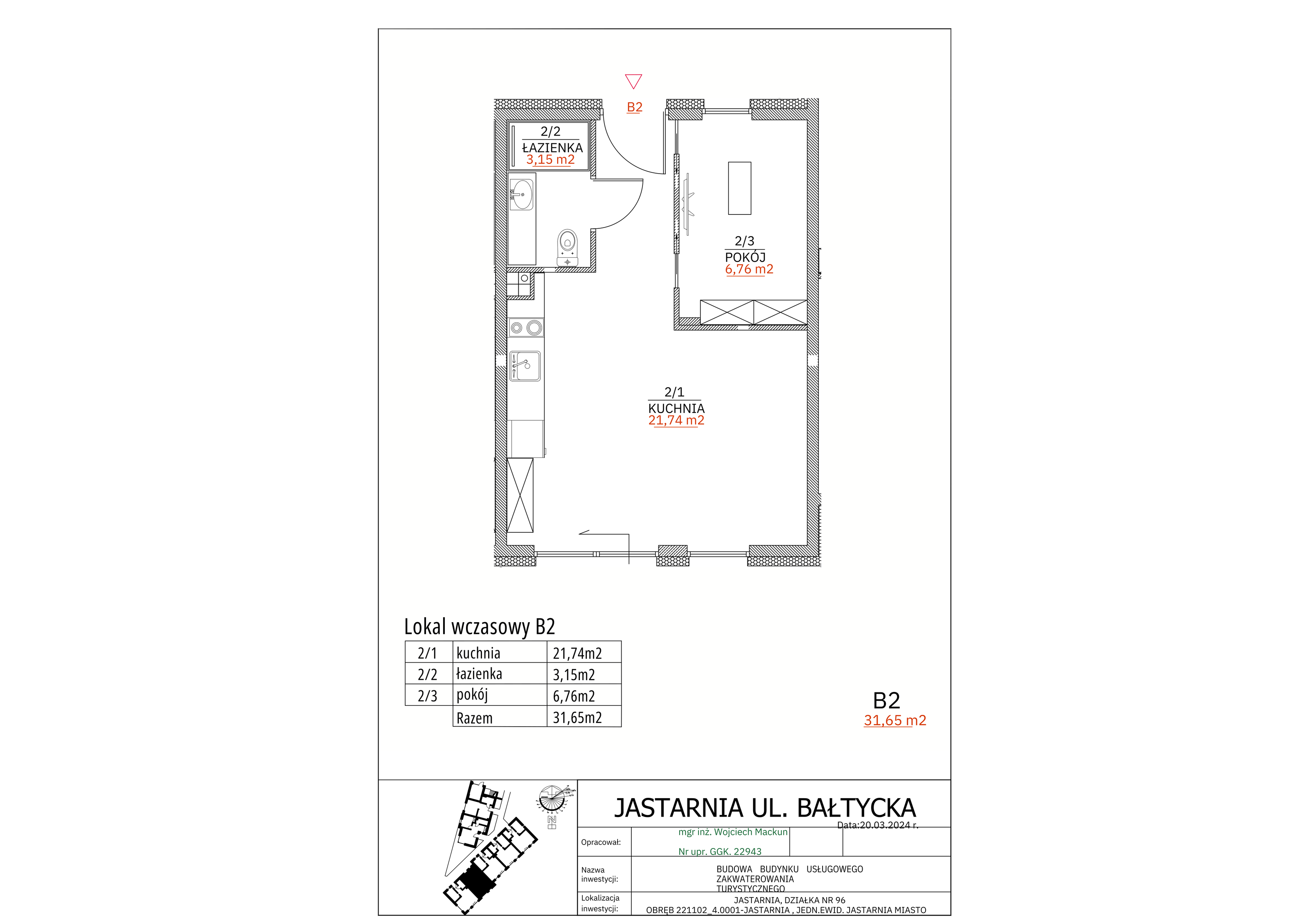 Apartament inwestycyjny 31,65 m², parter, oferta nr B2, Apartamenty Wyspa, Jastarnia, ul. Bałtycka 5-idx