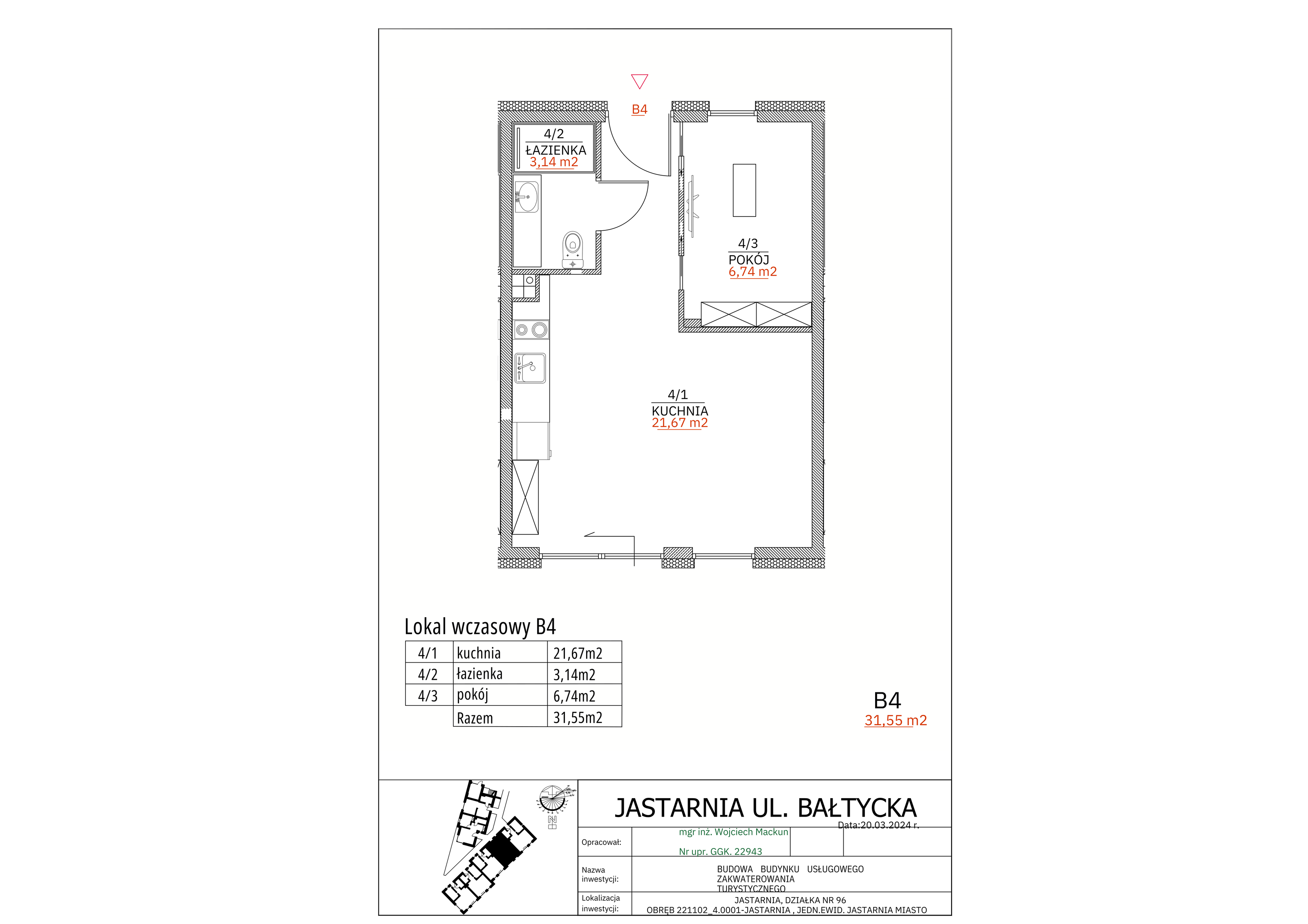 Apartament inwestycyjny 31,55 m², parter, oferta nr B4, Apartamenty Wyspa, Jastarnia, ul. Bałtycka 5-idx