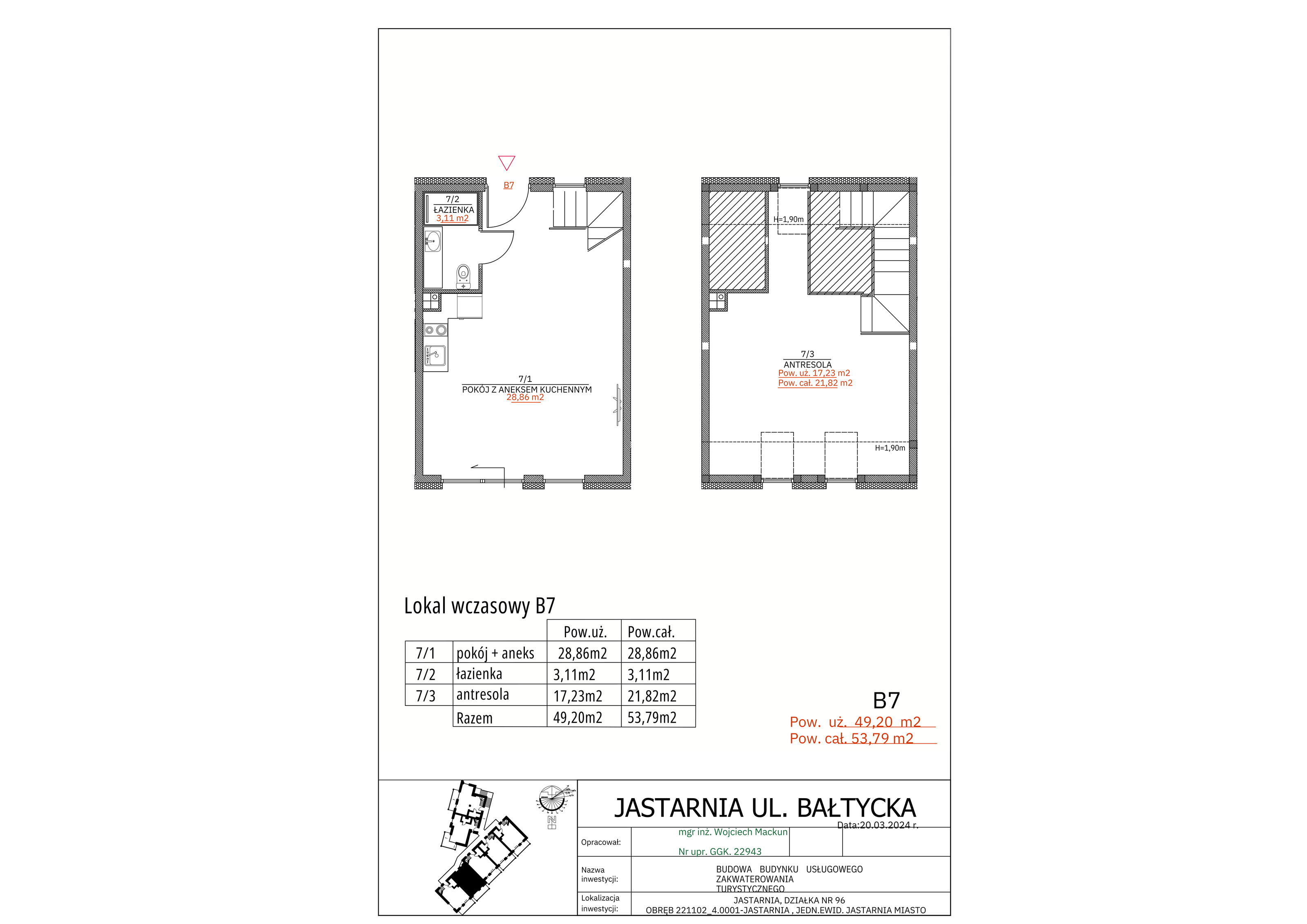 Apartament inwestycyjny 49,20 m², piętro 1, oferta nr B7, Apartamenty Wyspa, Jastarnia, ul. Bałtycka 5-idx