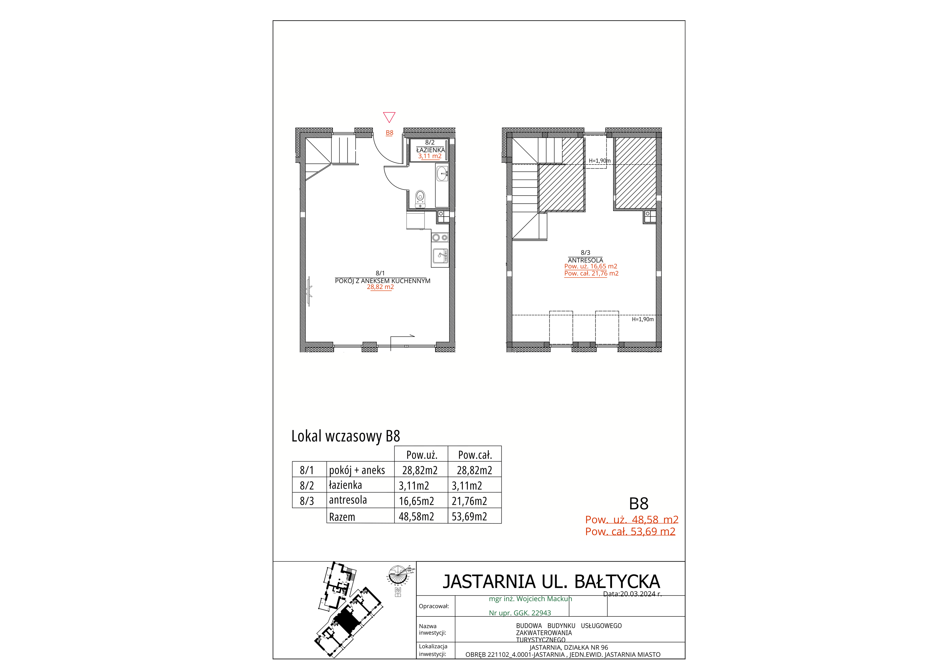 Apartament inwestycyjny 48,58 m², piętro 1, oferta nr B8, Apartamenty Wyspa, Jastarnia, ul. Bałtycka 5-idx