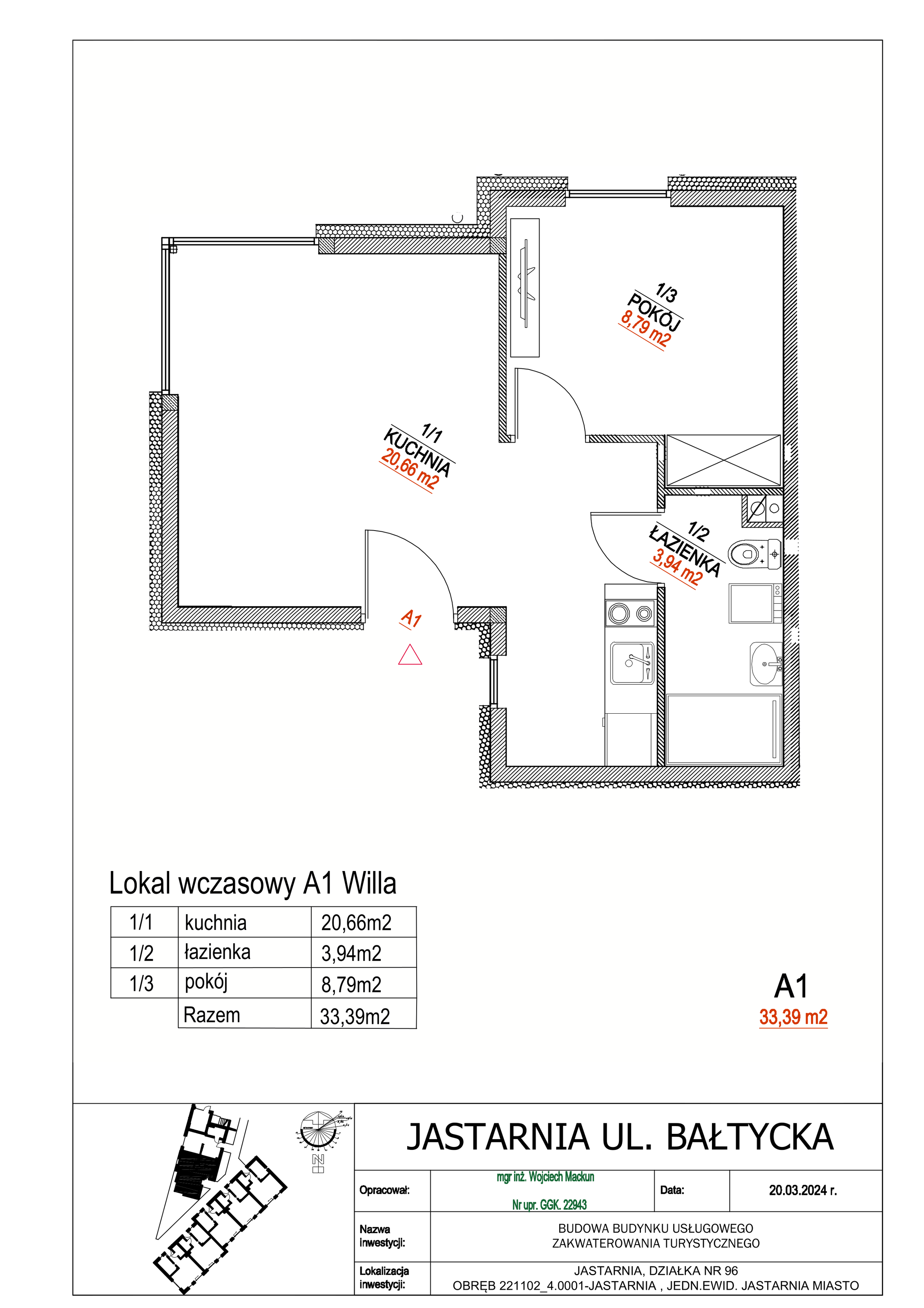 Apartament inwestycyjny 33,39 m², parter, oferta nr A1 Willa, Apartamenty Wyspa, Jastarnia, ul. Bałtycka 5-idx