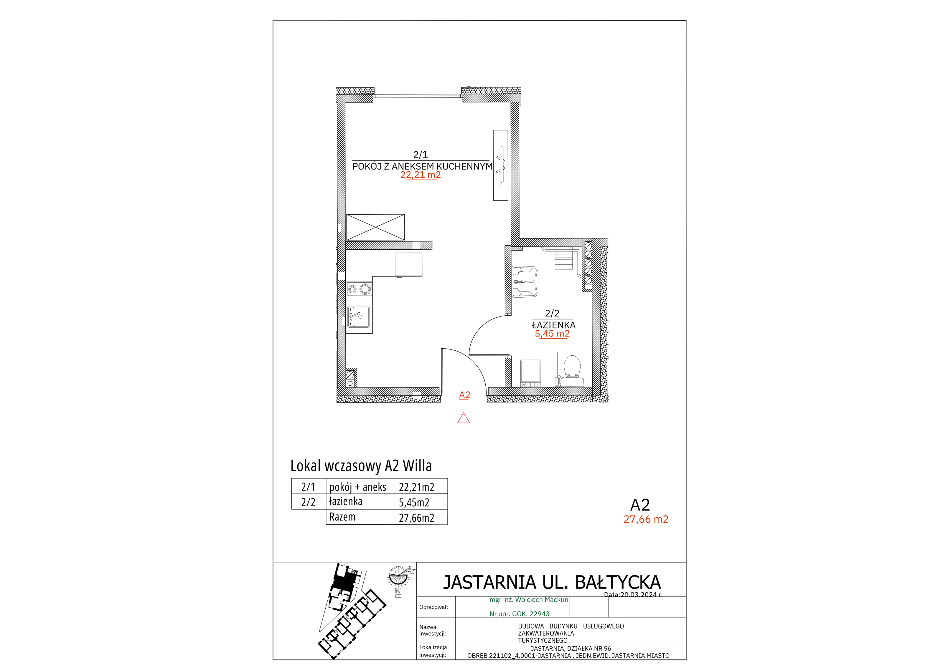 Apartament inwestycyjny 27,66 m², parter, oferta nr A2 Willa, Apartamenty Wyspa, Jastarnia, ul. Bałtycka 5-idx