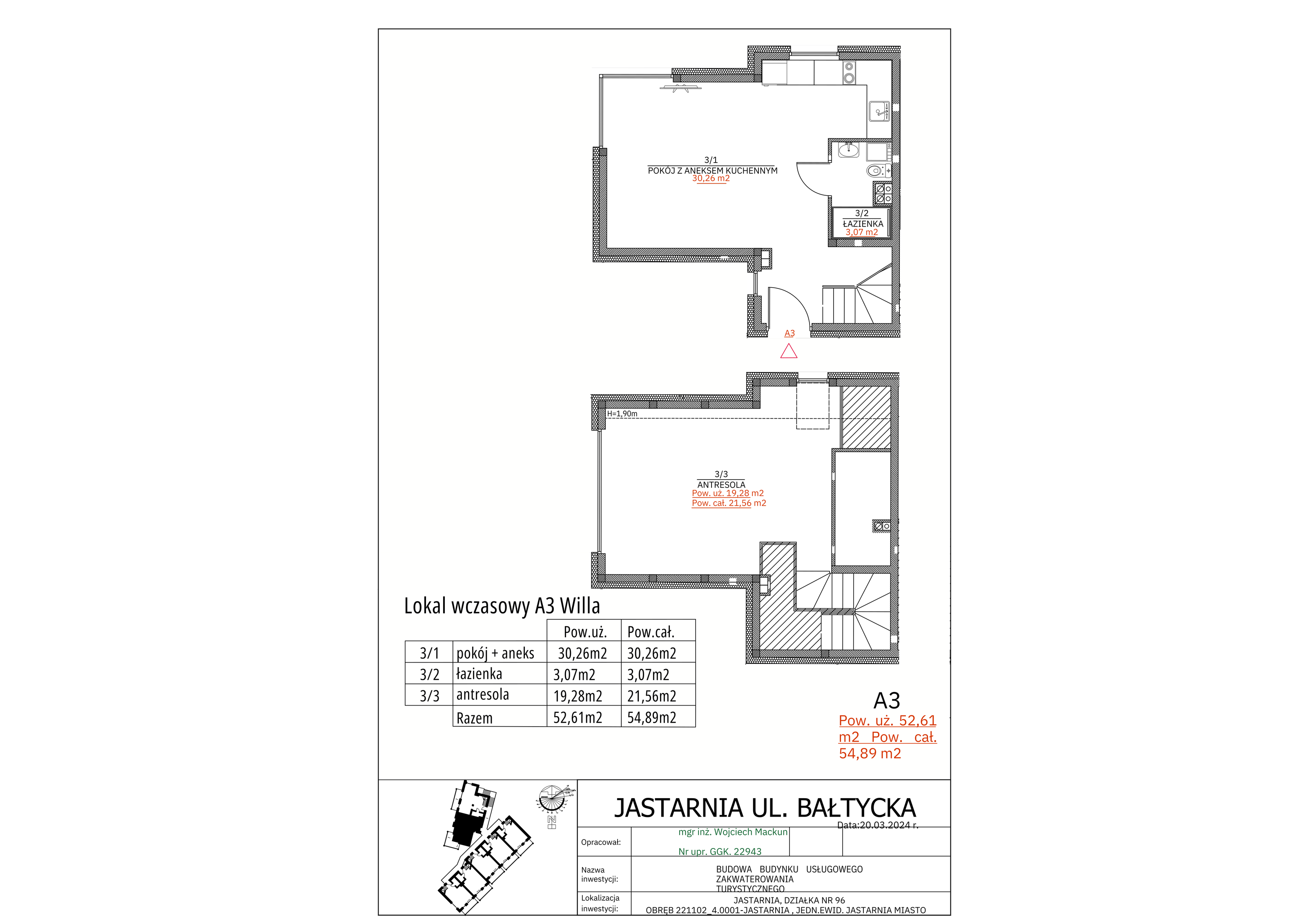 Apartament inwestycyjny 52,61 m², piętro 1, oferta nr A3 Willa, Apartamenty Wyspa, Jastarnia, ul. Bałtycka 5-idx