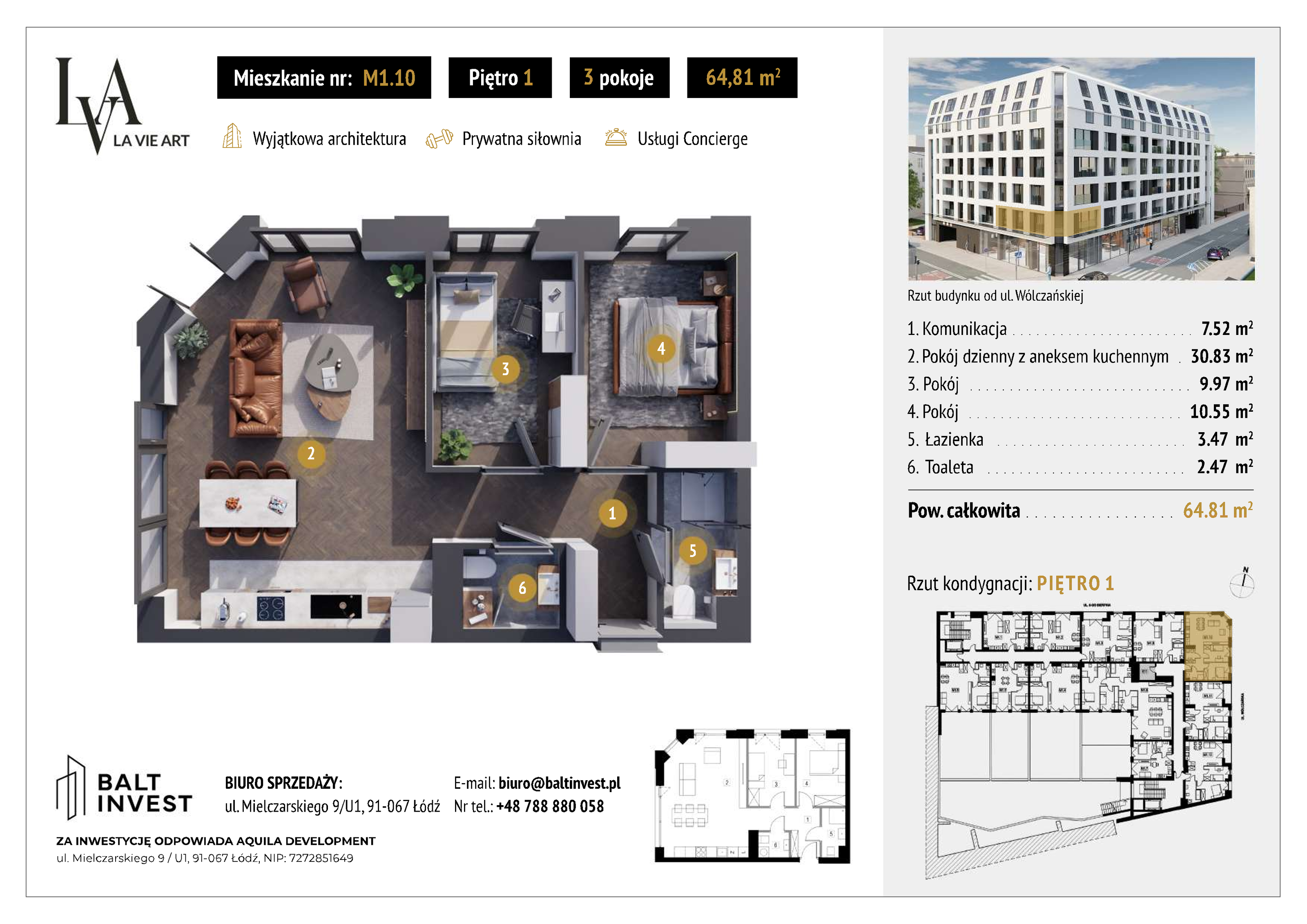 Apartament 64,81 m², piętro 1, oferta nr M1_10, La Vie Art, Łódź, Polesie, ul. 6 Sierpnia 10-idx