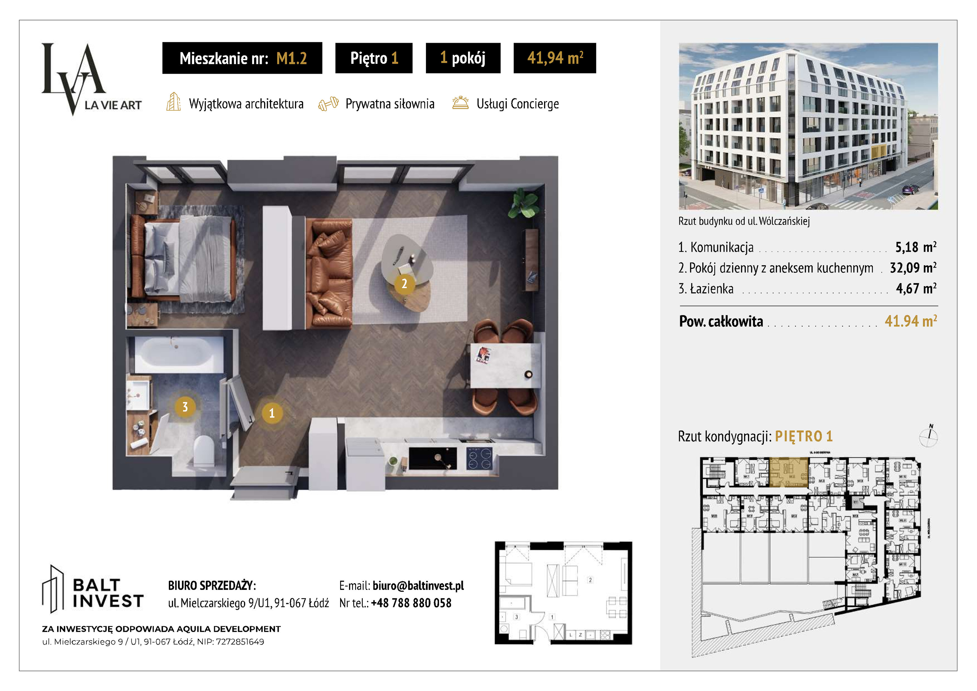 Mieszkanie 41,94 m², piętro 1, oferta nr M1_2, La Vie Art, Łódź, Polesie, ul. 6 Sierpnia 10-idx