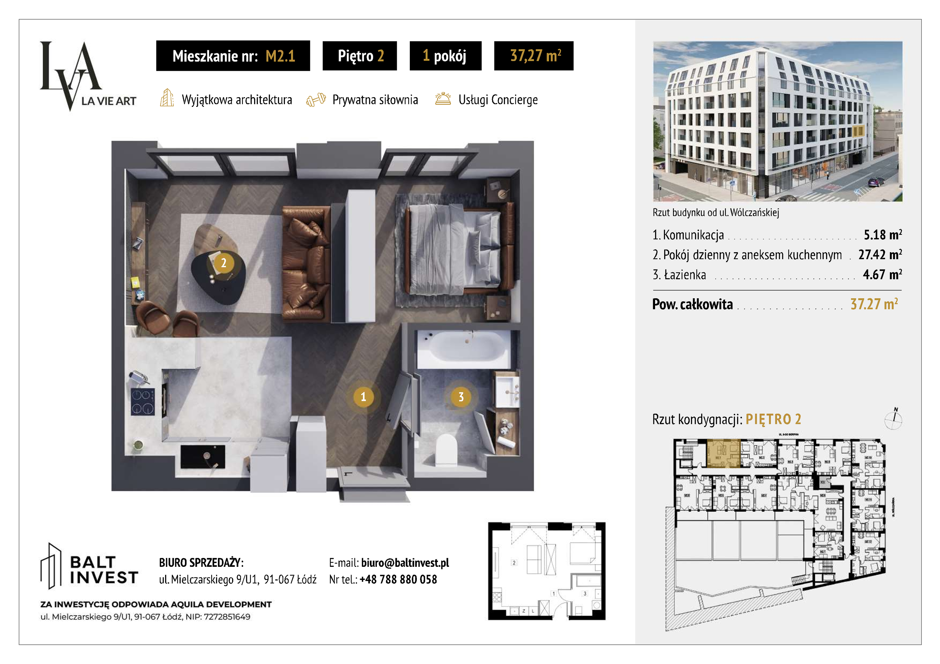 Mieszkanie 37,27 m², piętro 2, oferta nr M2_1, La Vie Art, Łódź, Polesie, ul. 6 Sierpnia 10-idx