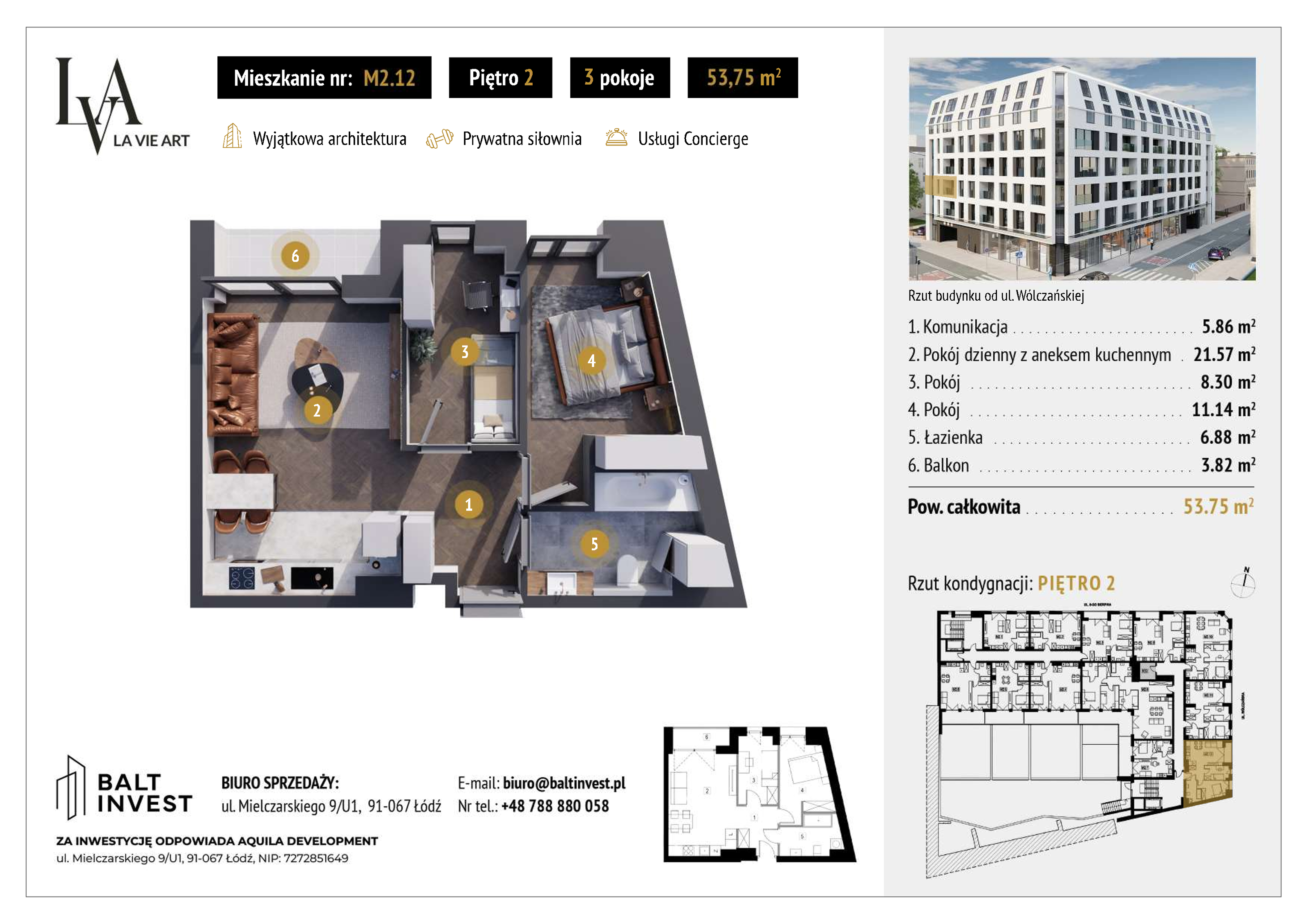 Apartament 53,75 m², piętro 2, oferta nr M2_12, La Vie Art, Łódź, Polesie, ul. 6 Sierpnia 10-idx