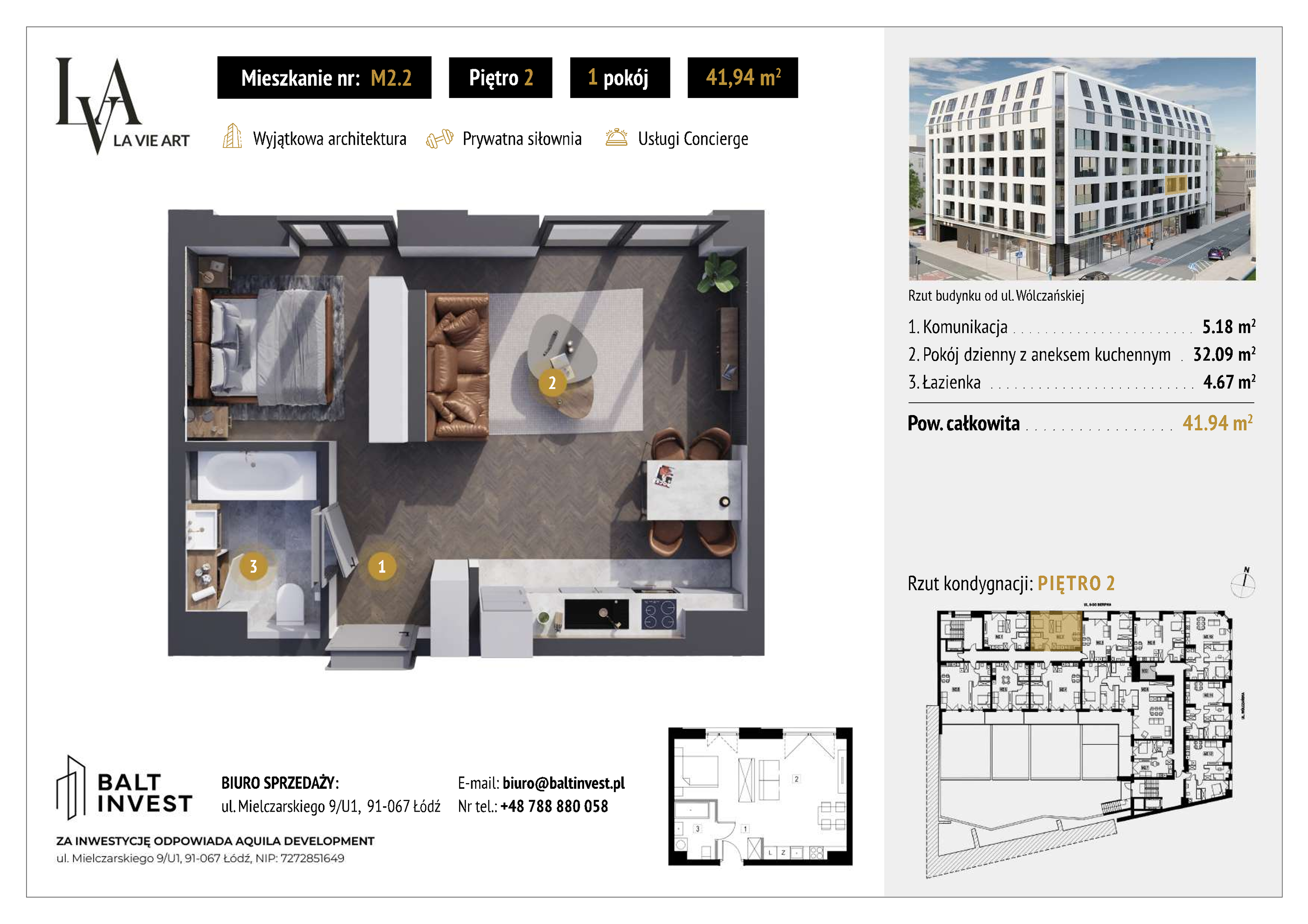 Mieszkanie 41,94 m², piętro 2, oferta nr M2_2, La Vie Art, Łódź, Polesie, ul. 6 Sierpnia 10-idx